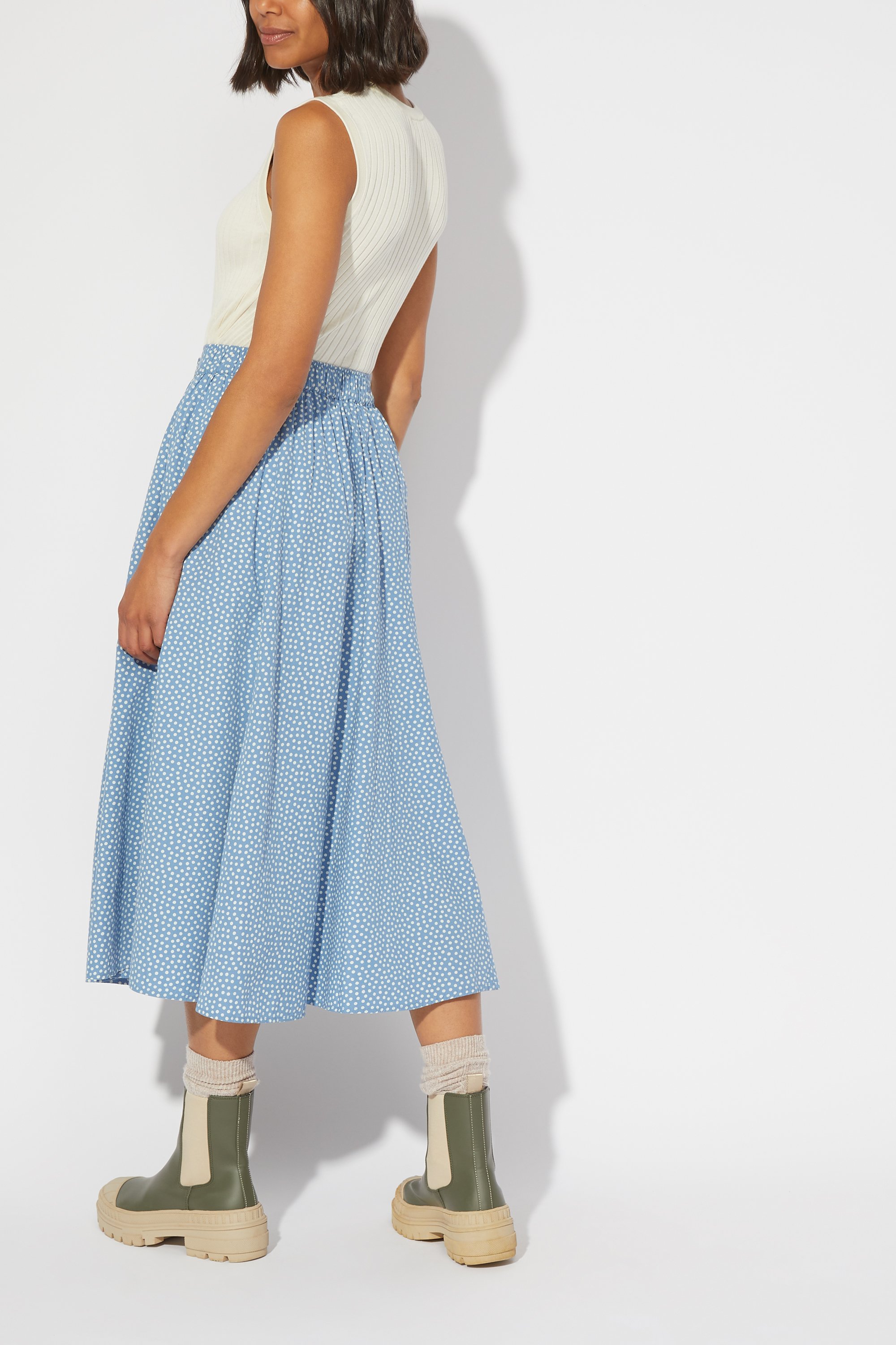 Scattered Spot Button-through Midi Skirt