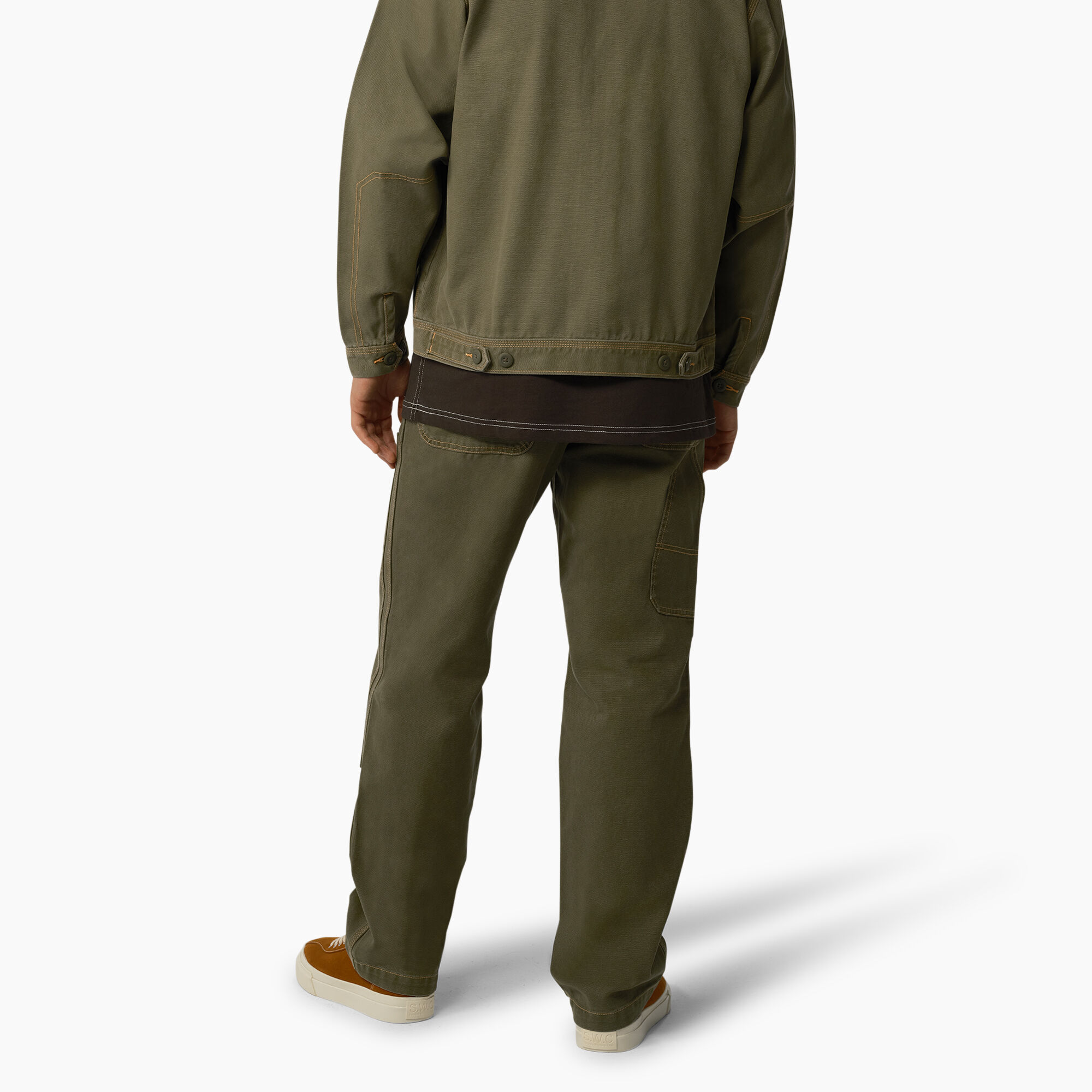 Relaxed Fit Contrast Stitch Double Knee Duck Pants