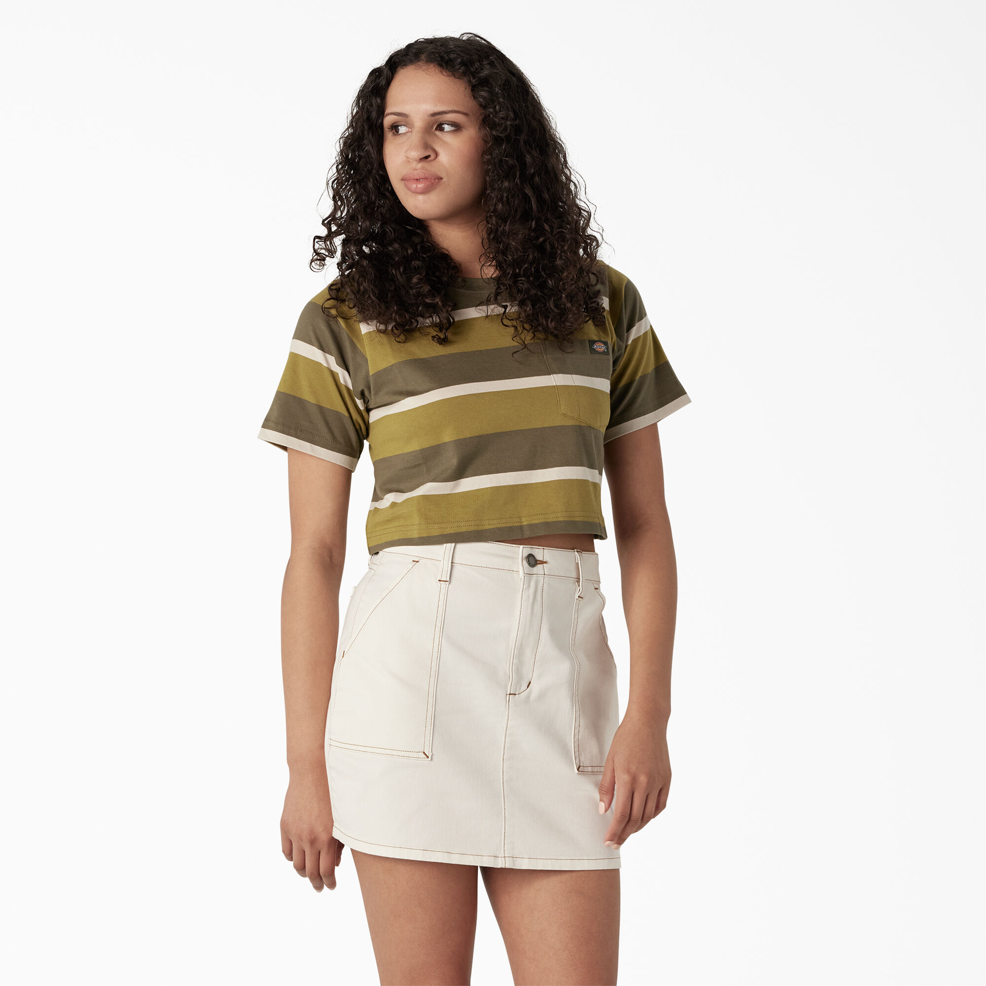 Women's Striped Cropped Pocket T-Shirt