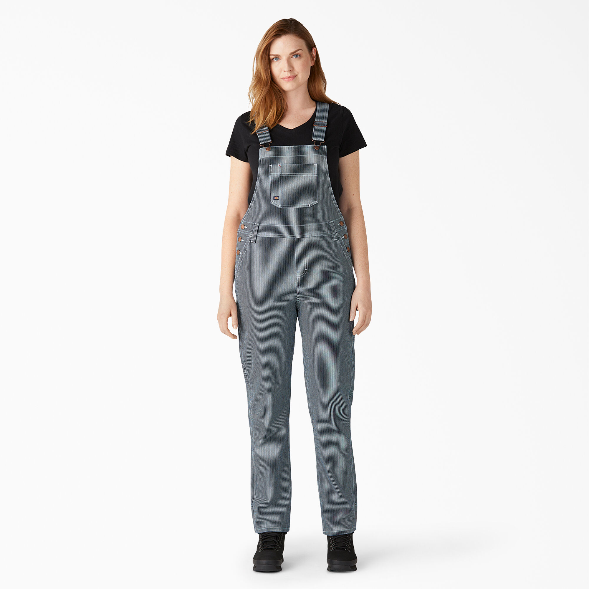 Women's Hickory Stripe Boyfriend Fit Bib Overalls