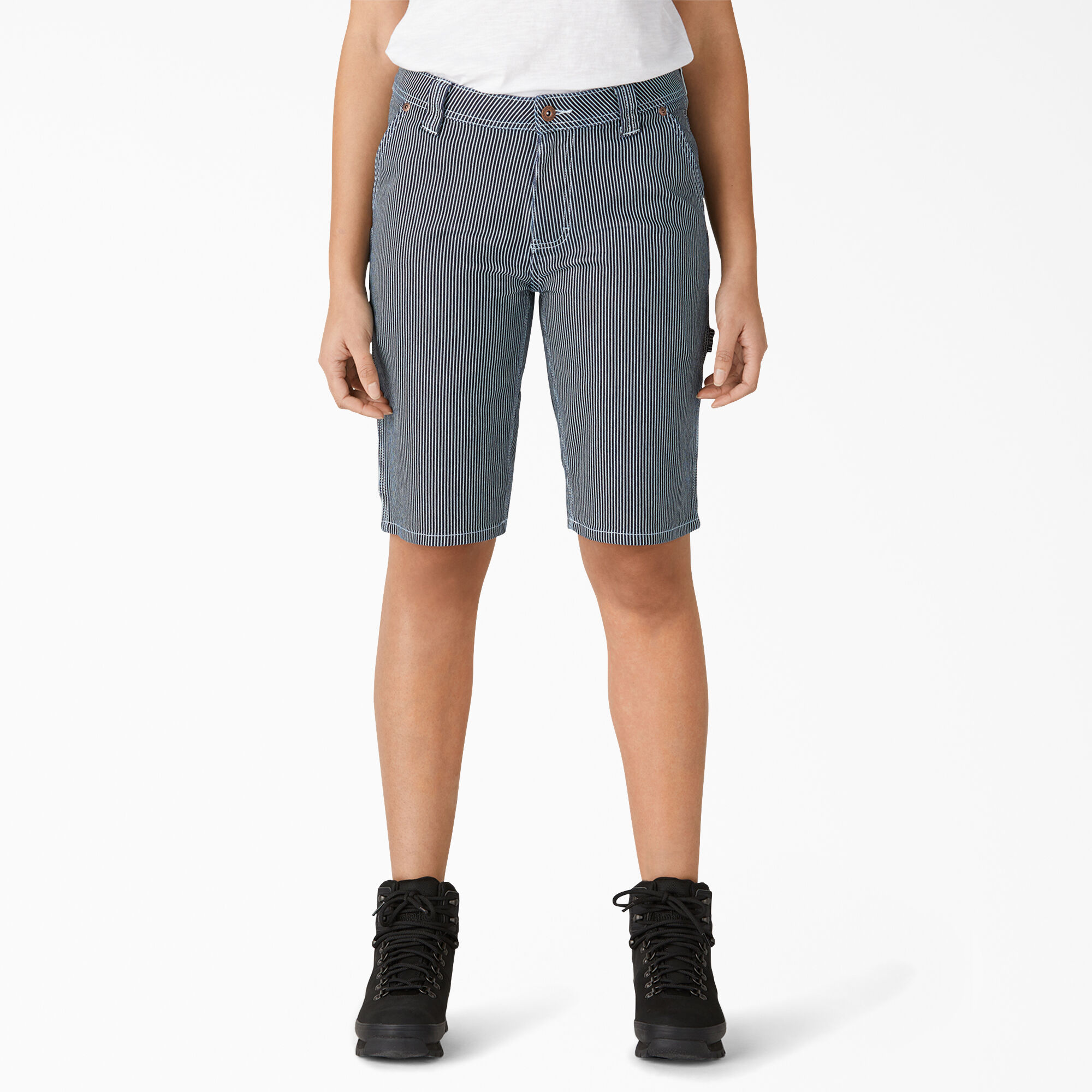 Women's Relaxed Fit Hickory Stripe Carpenter Shorts, 11