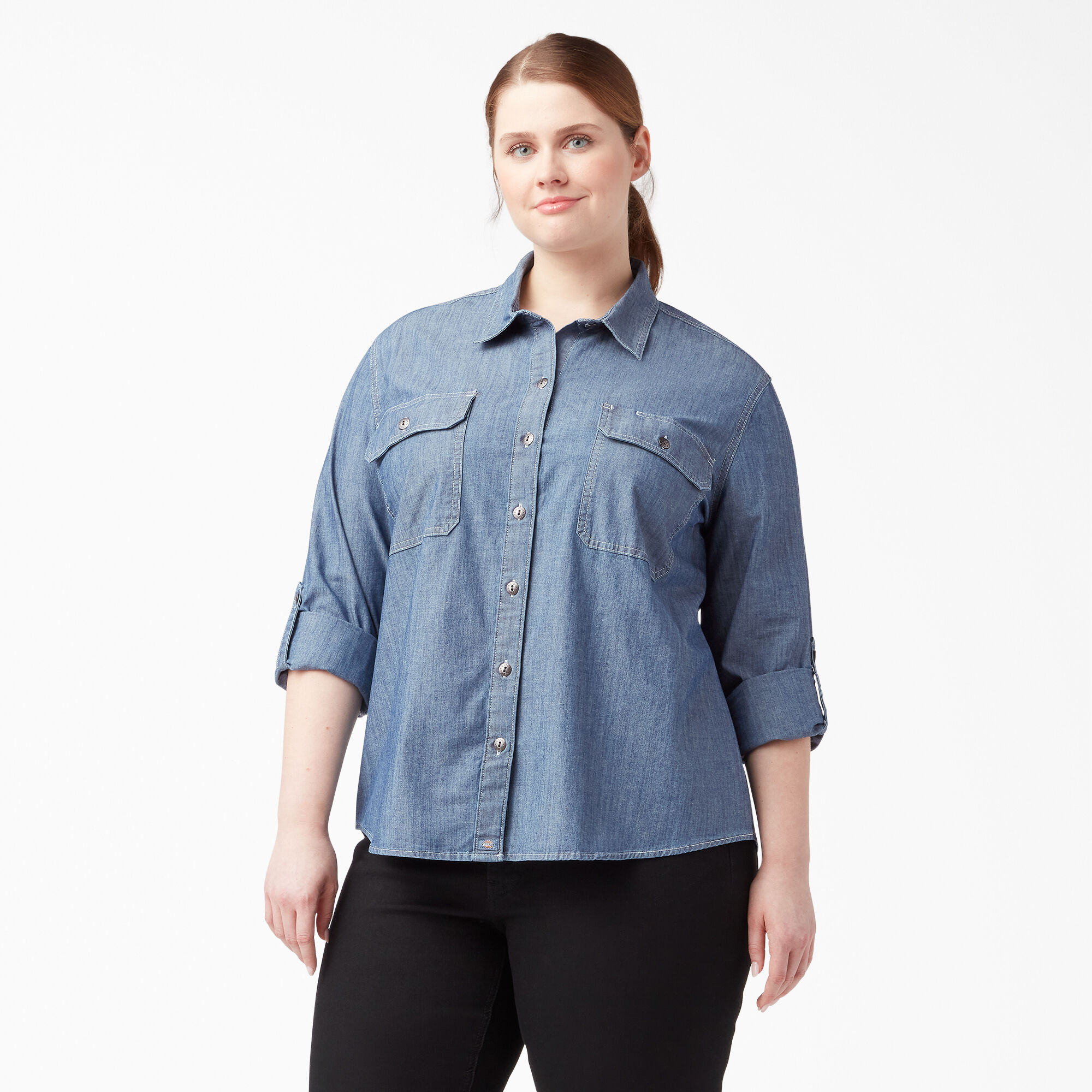 Women's Plus Chambray Roll-Tab Work Shirt