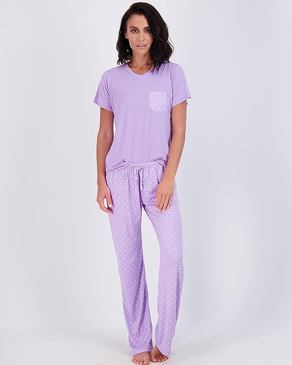2 Pack: Women’s Pajama Set Super-Soft Short & Long Sleeve Top With Pants