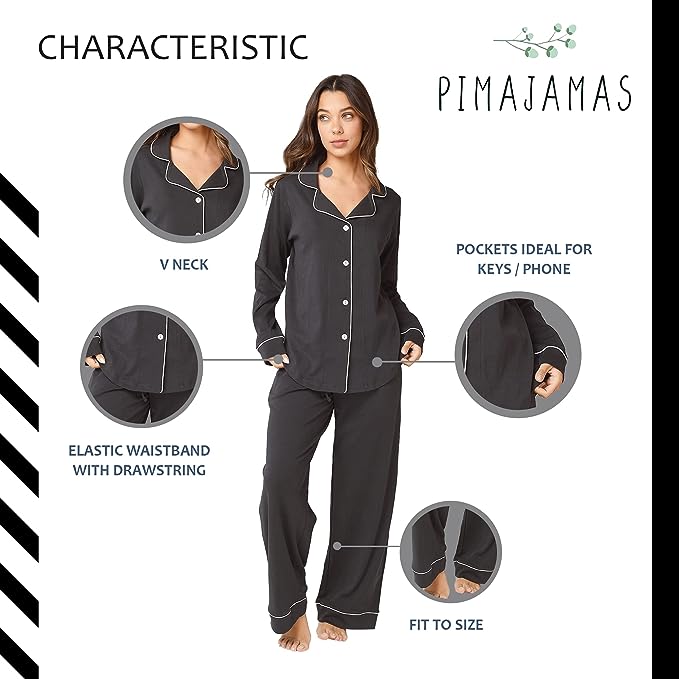 Pimajamas Pima Cotton Pajamas for Women Peruvian Cotton Luxury Pajama Set Women Super Soft Pijama 100% Pima Cotton
