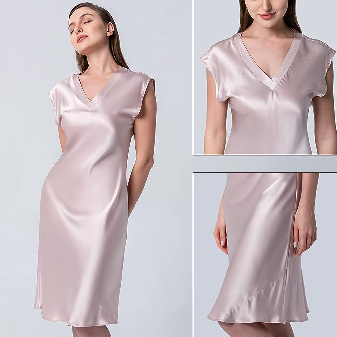 sericum Silk Nightdress Silk Nightgowns for Women Charmeuse 100% Mulberry 22 Momme Silk Short Sexy Chemise Ladies Sleepwear