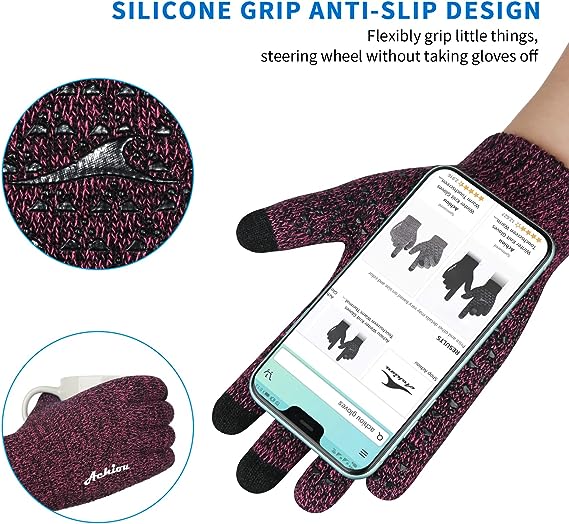 Winter Gloves for Men Women, Touch Screen Texting Warm Gloves with Thermal Soft Knit Lining,Elastic Cuff