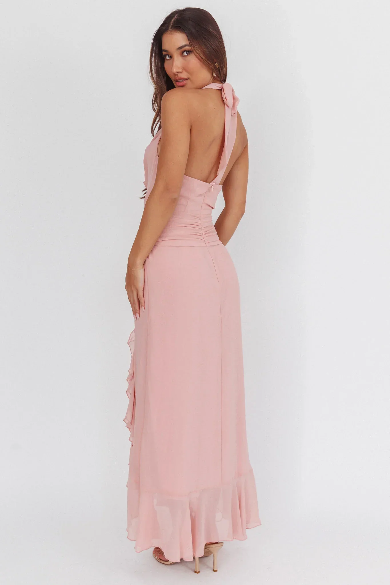 Logen Cowl Halterneck Maxi Dress Blush