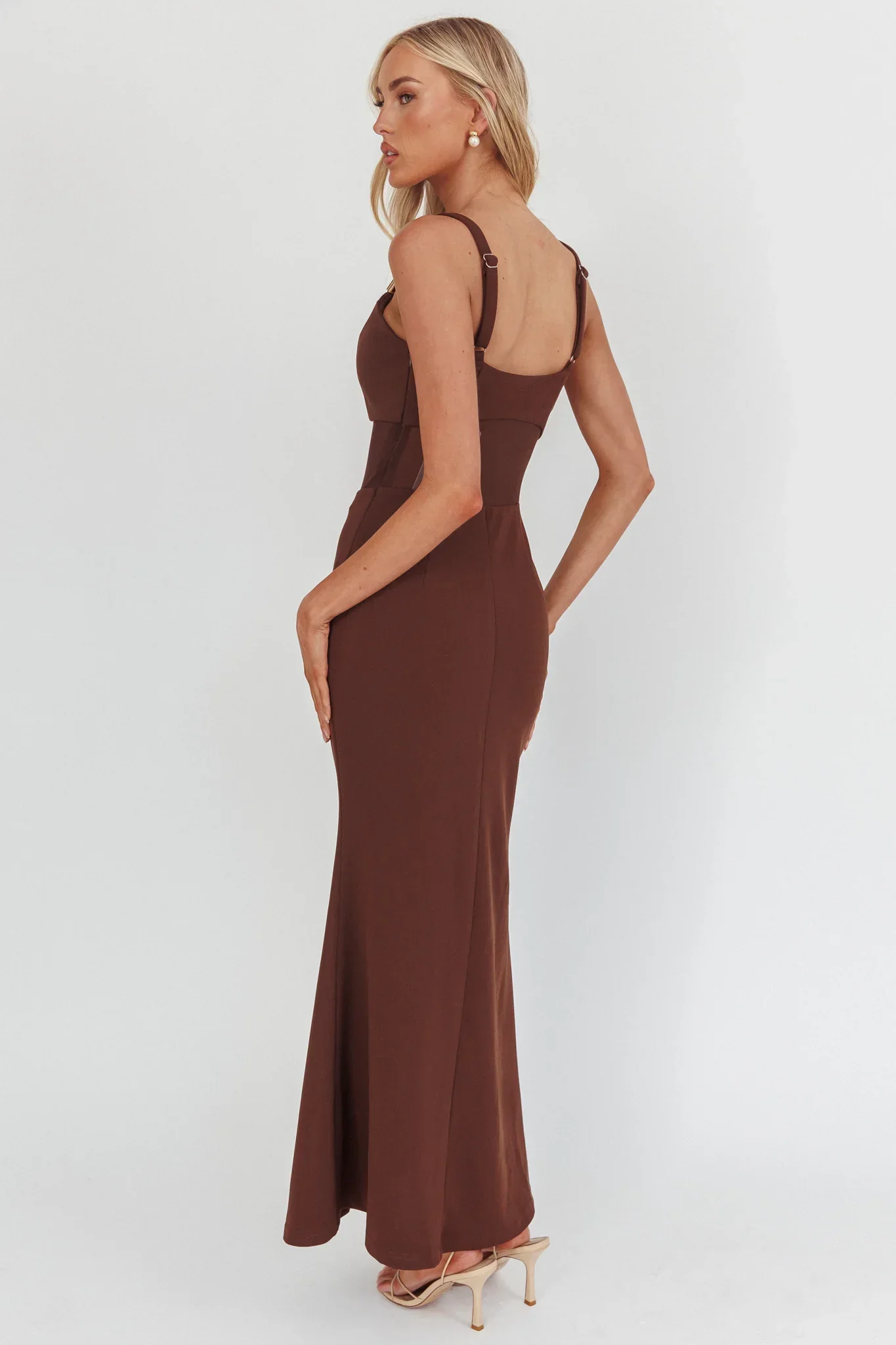 Shelbie Sheer Waist Maxi Dress Chocolate