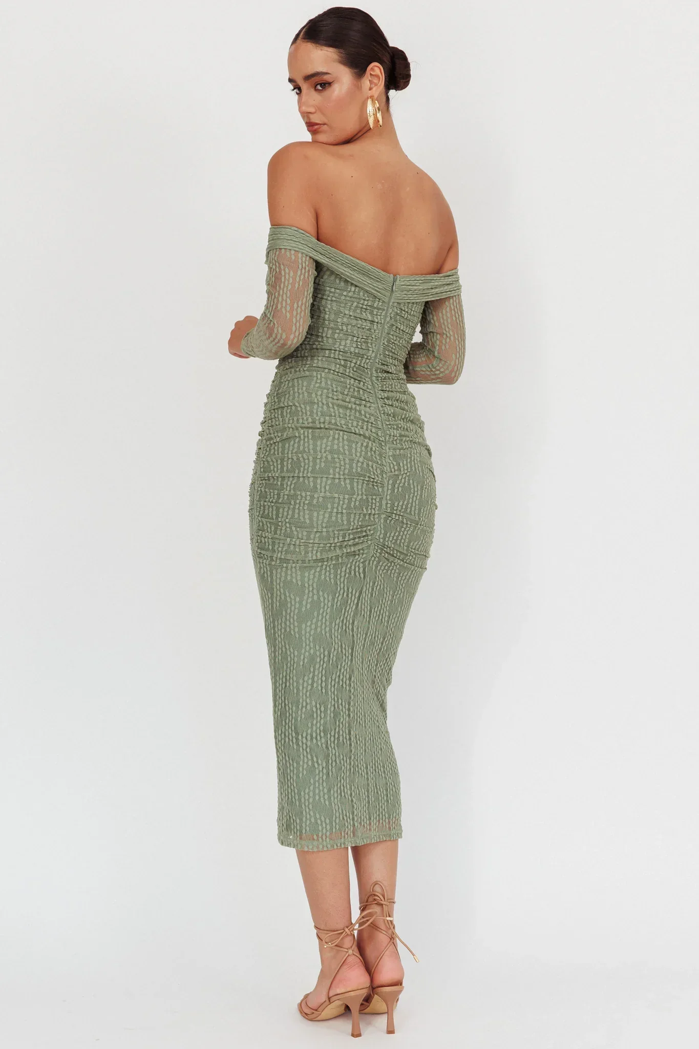 Oliana Off-Shoulder Mesh Maxi Dress Fern