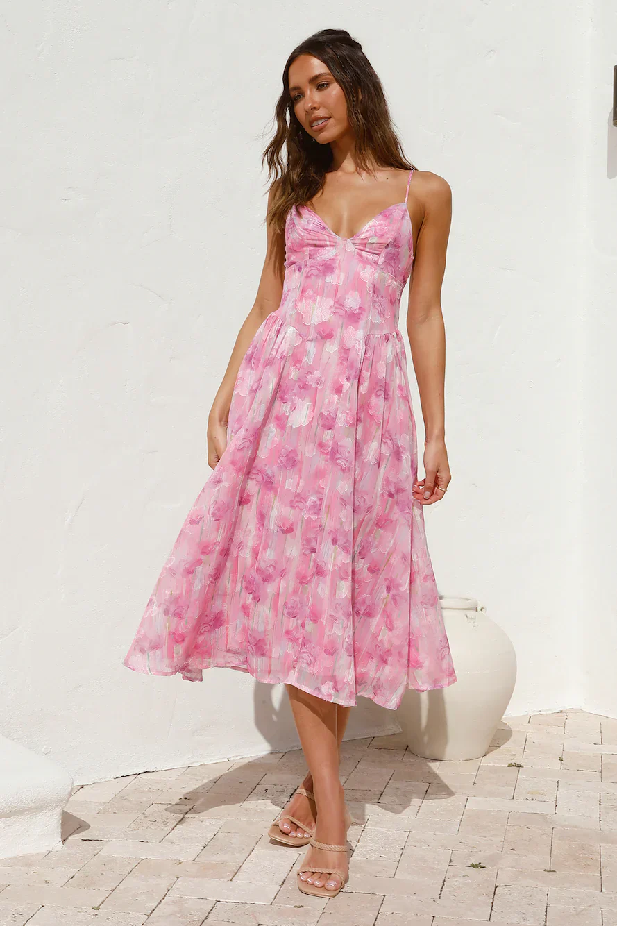Fairytale Daydreams Midi Dress Pink