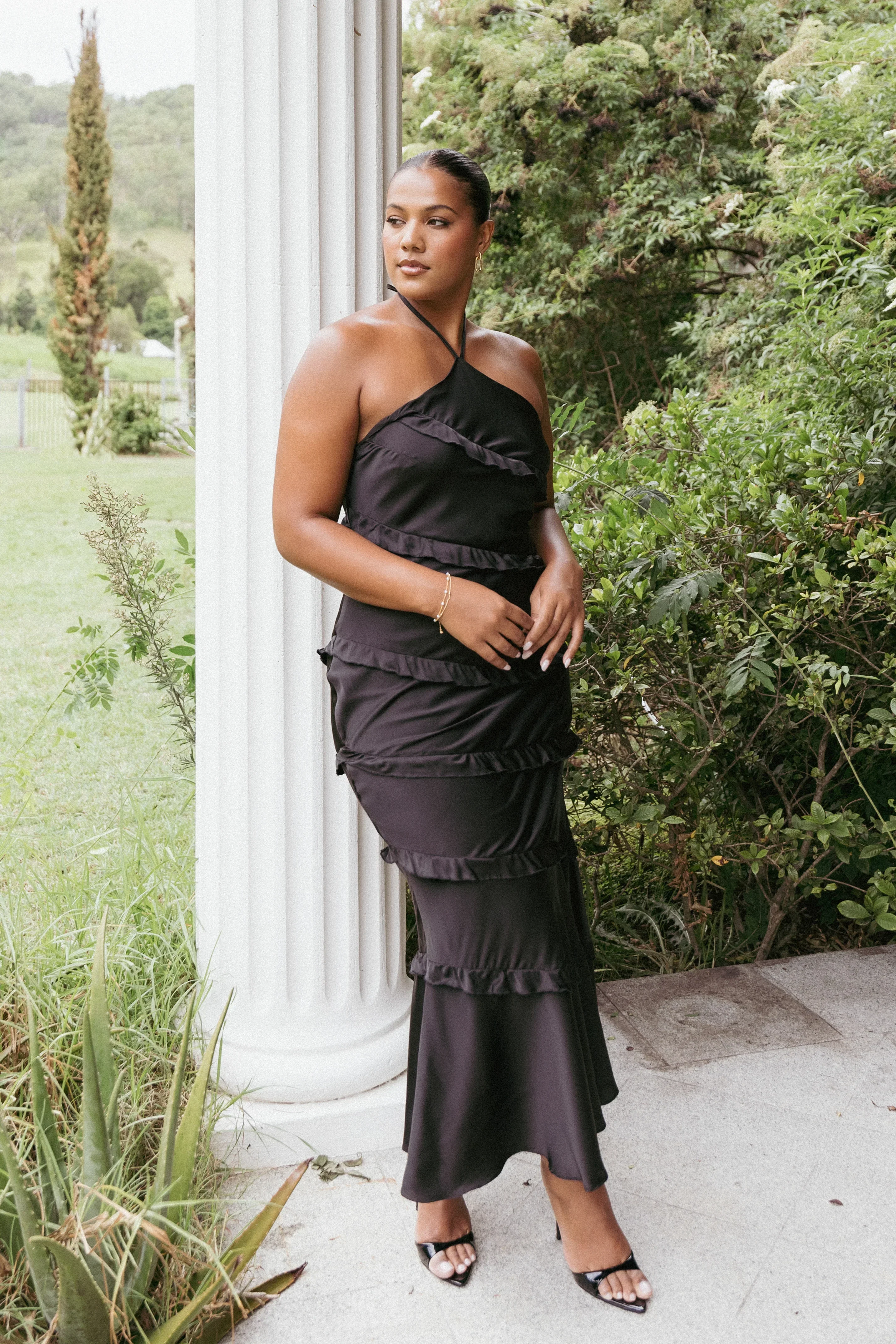 Roxanne Halterneck Maxi Dress - Black