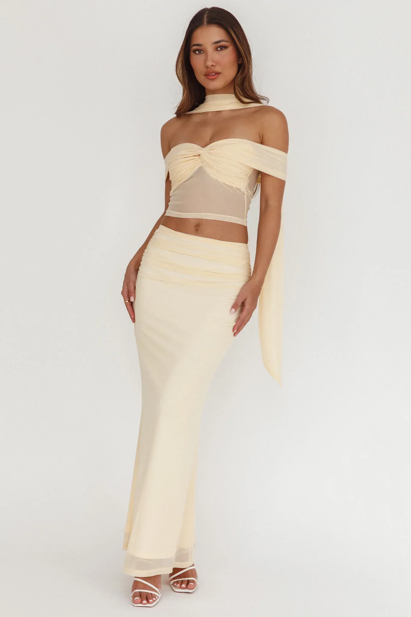 All The Lights Ruched Midi Skirt Cream