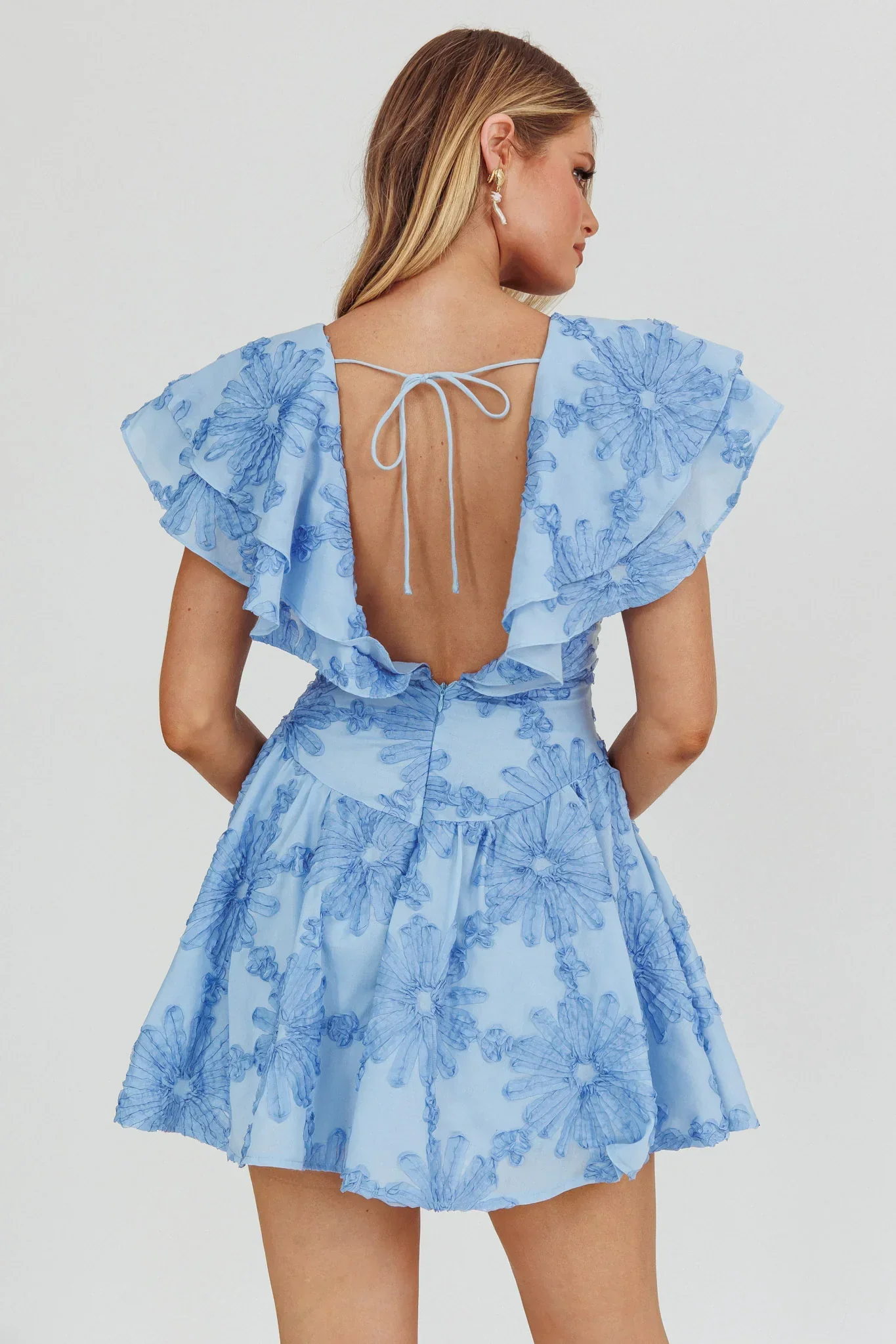 Garden Of Eden Ruffle Mini Dress Blue
