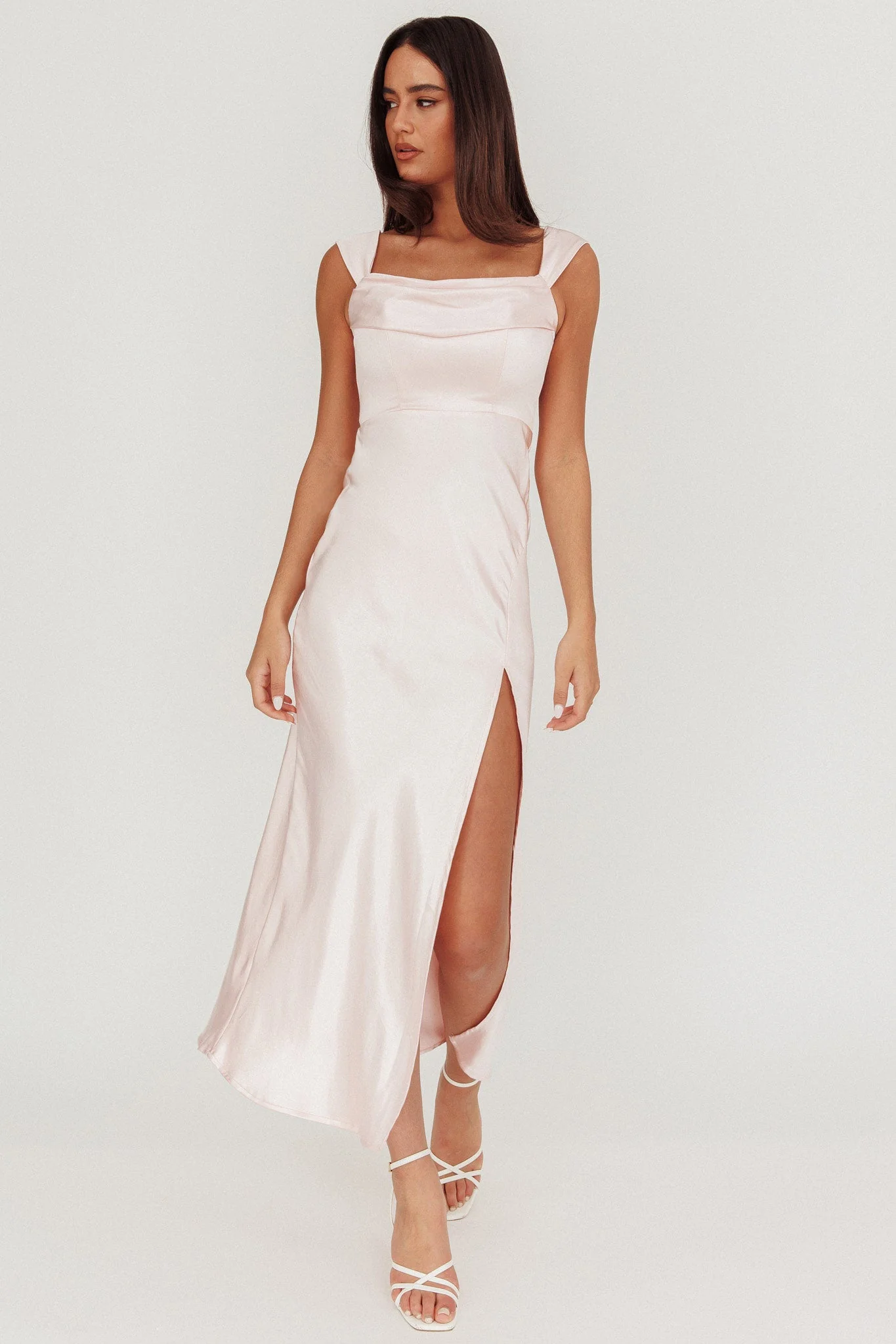 Lucinda Off-Shoulder V-Back Dress Blush