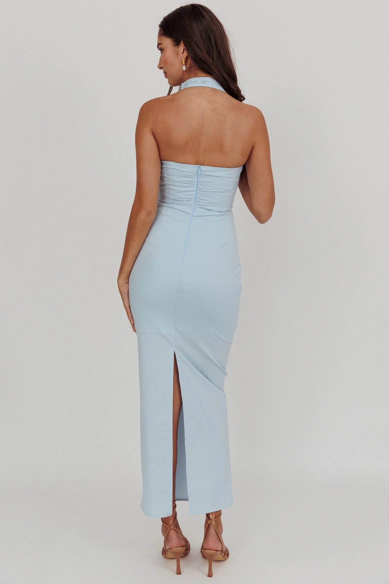 Scout Halterneck Ruched Maxi Dress Blue