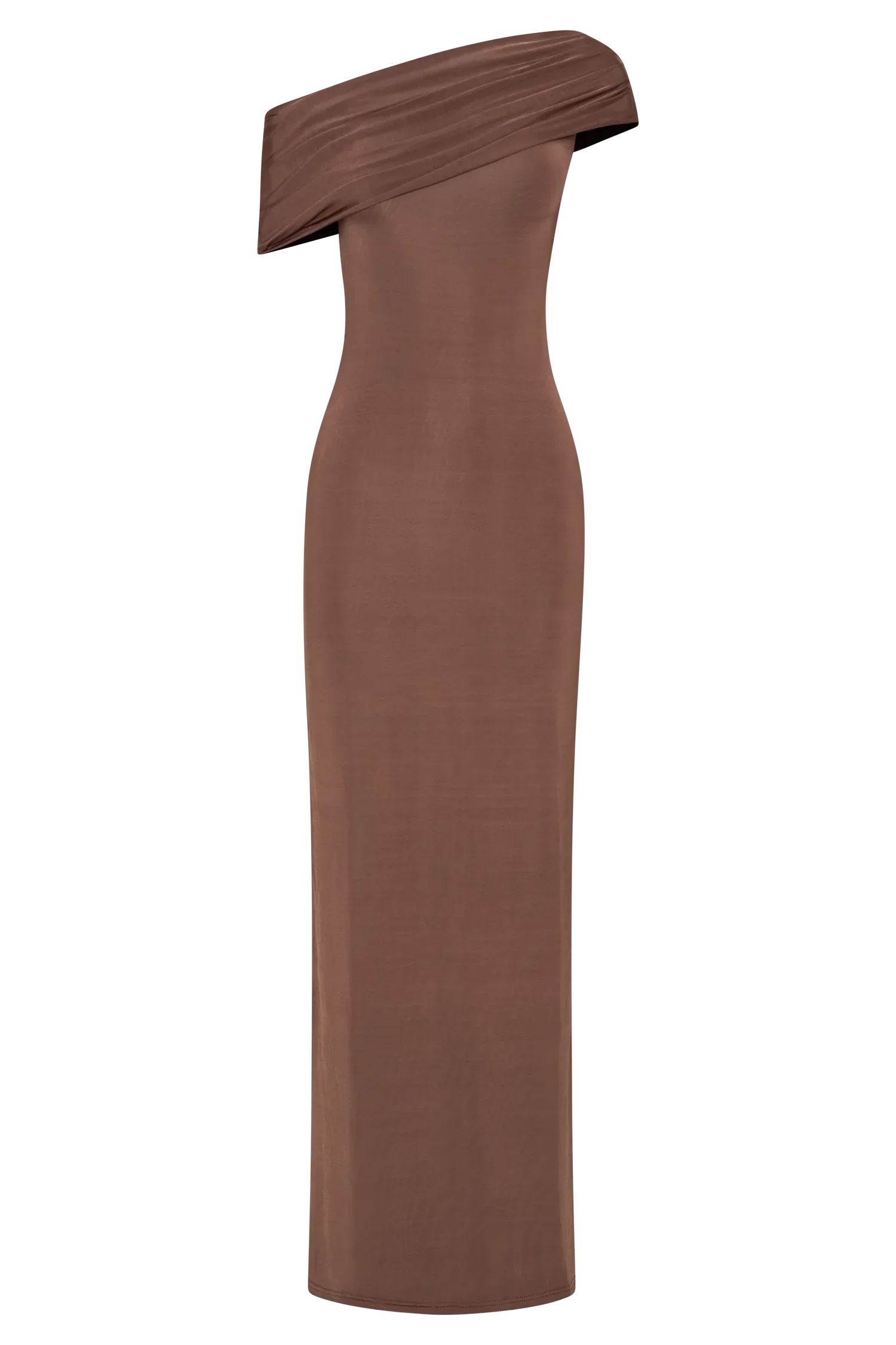 Cassandra Off Shoulder Slinky Maxi Dress - Chocolate