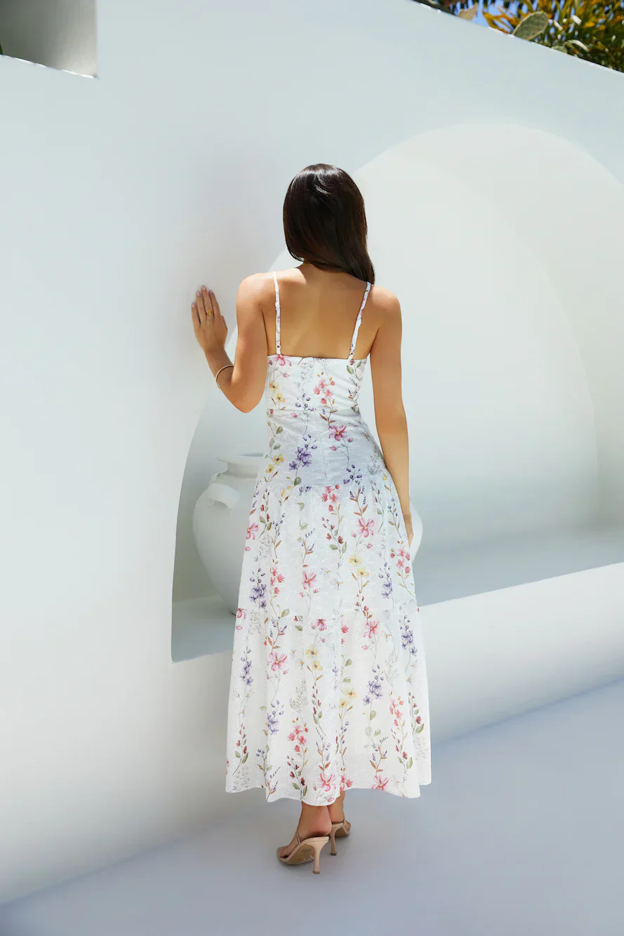 Luminous Field Floral Maxi Dress White