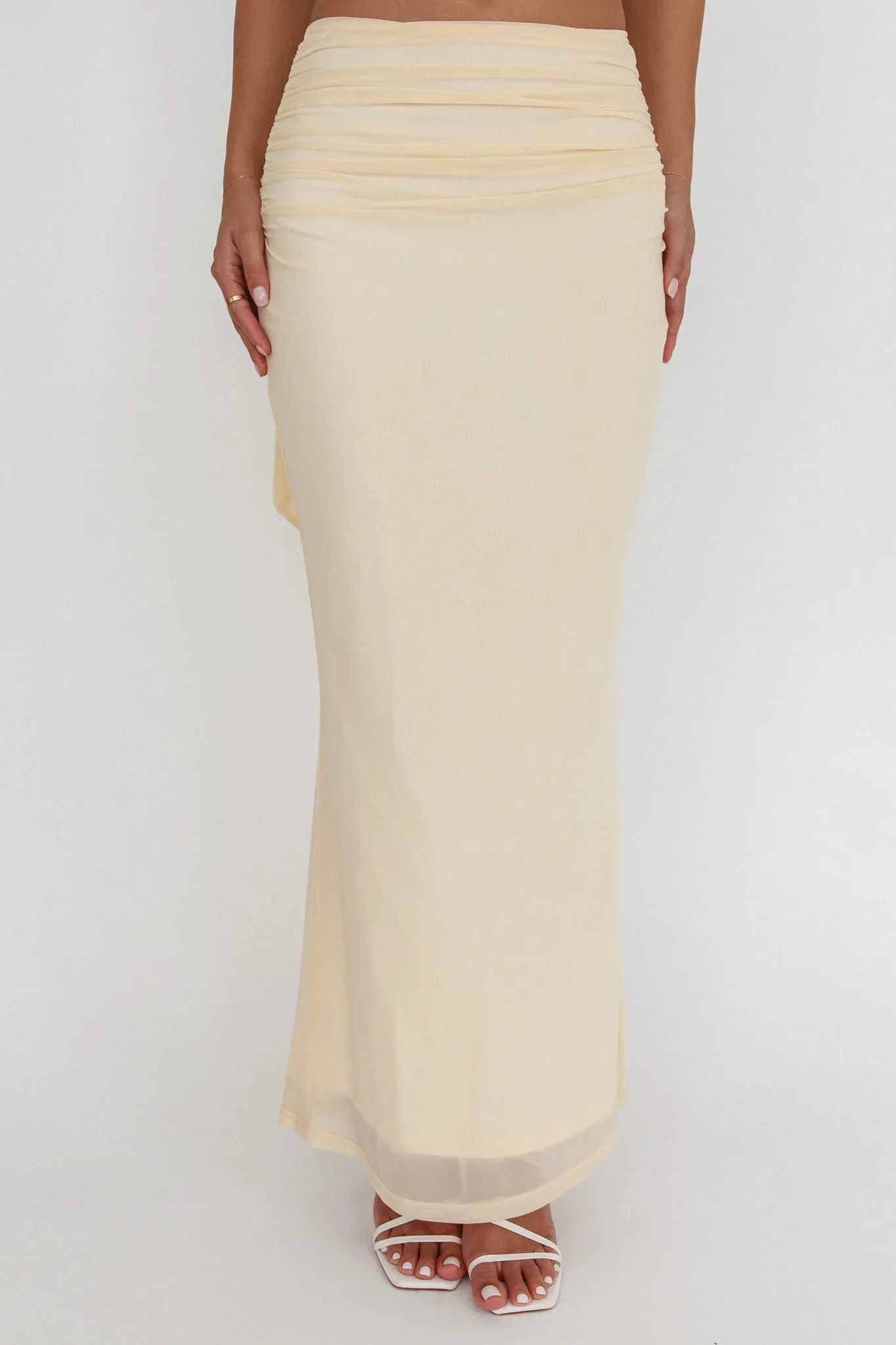 All The Lights Ruched Midi Skirt Cream