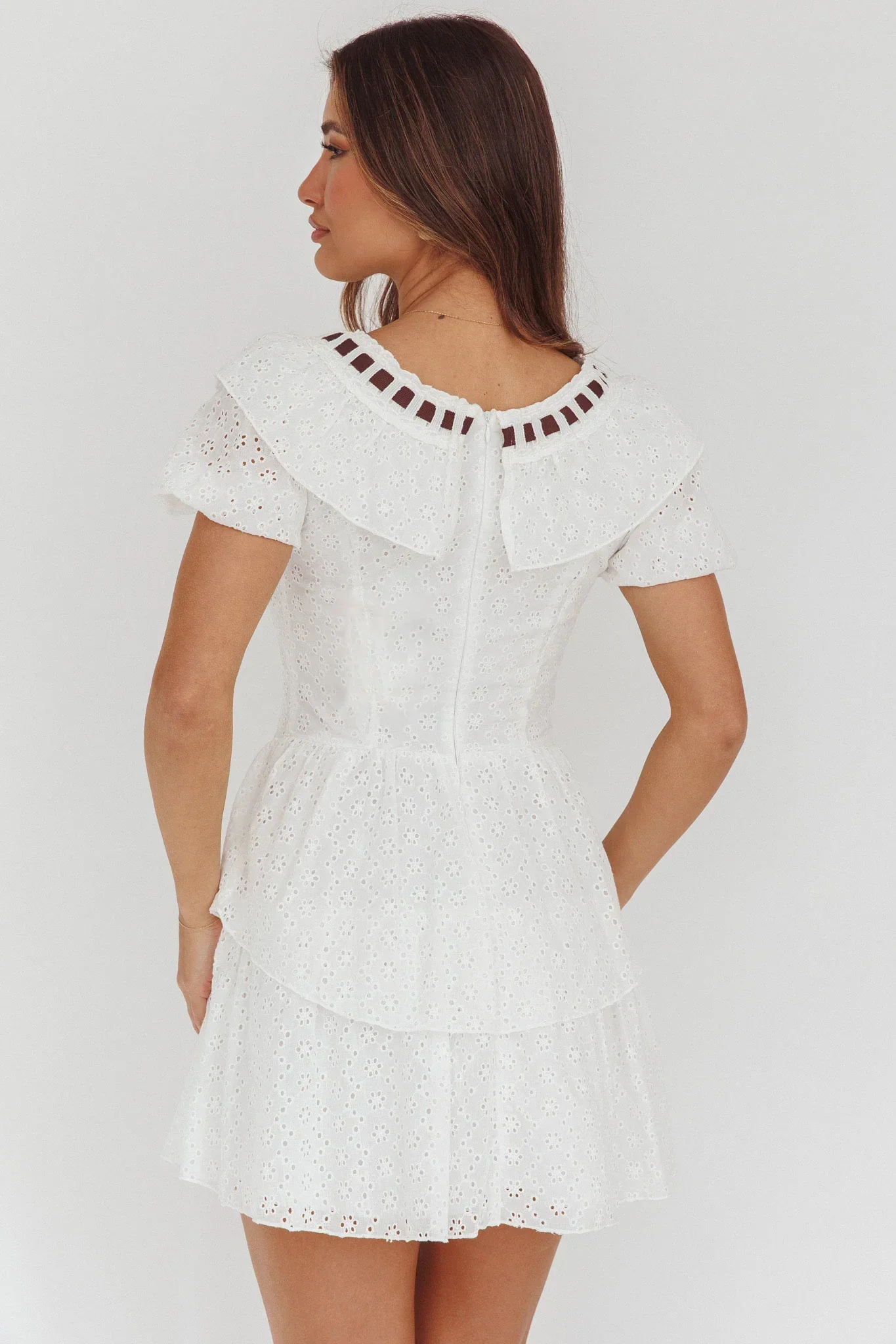 Rayelle Puff Sleeve Ruffle Eyelet Embroidery Mini Dress White