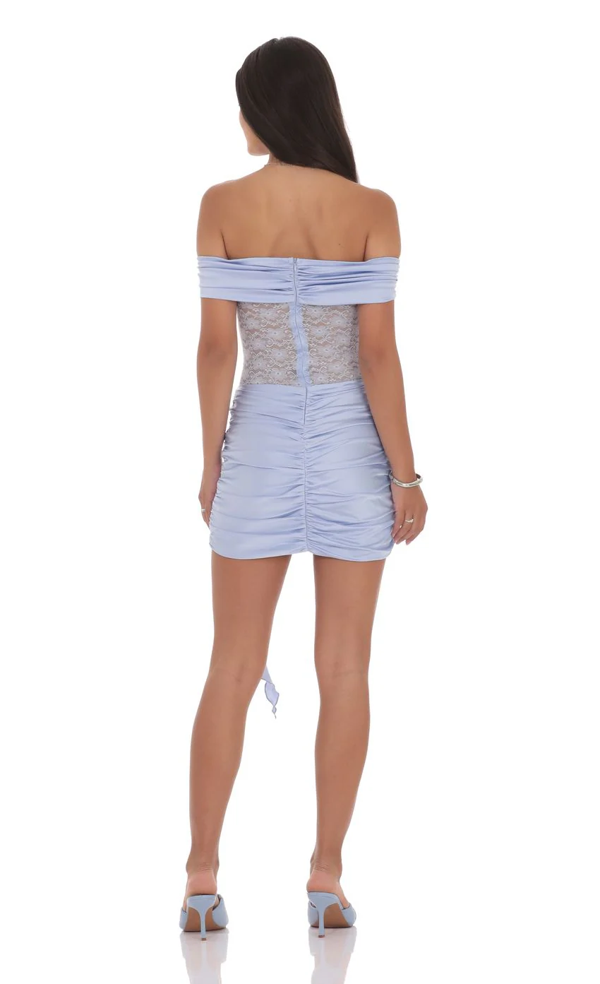 Off Shoulder Lace Cutout Dress in Light Blue