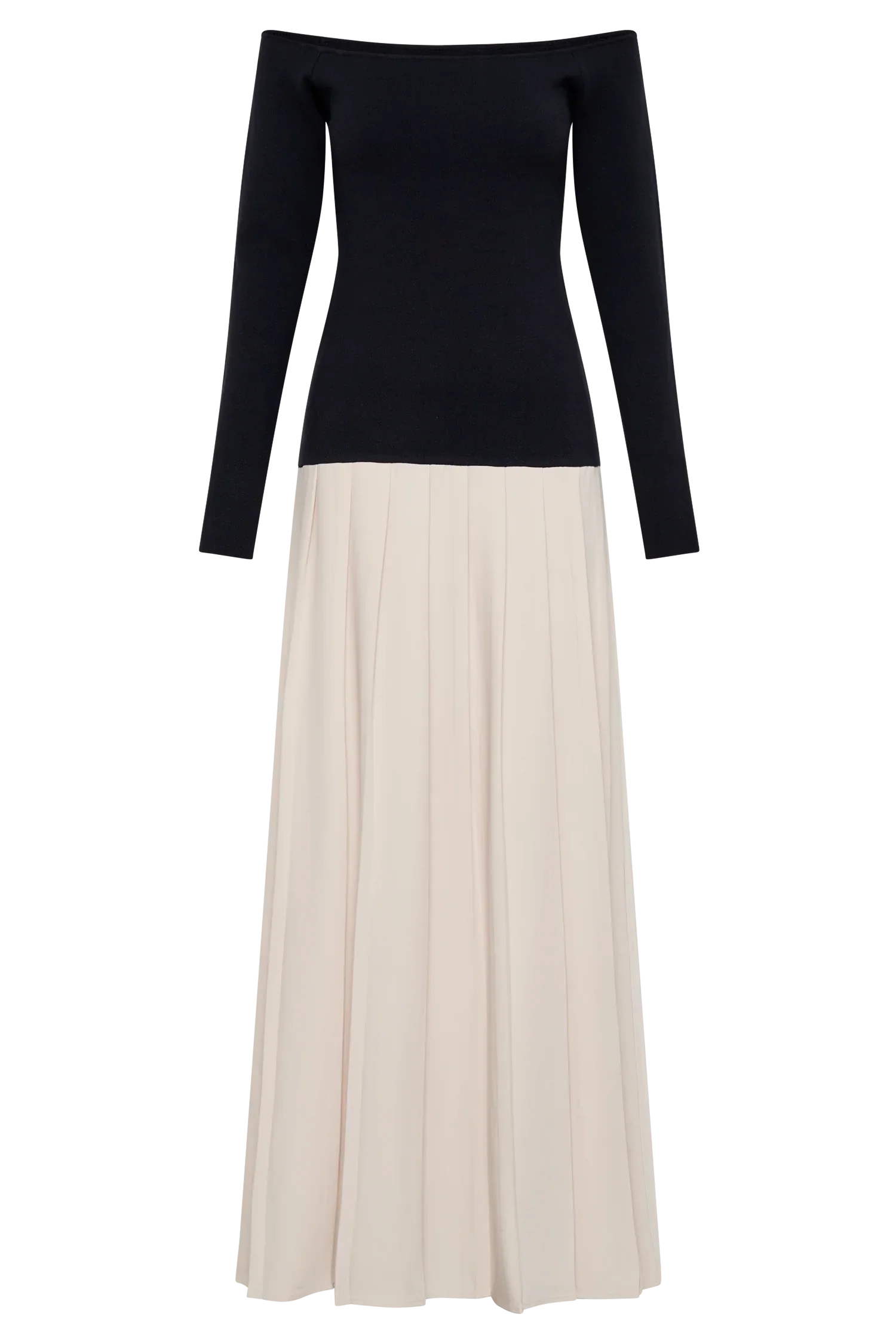 Presley Contrast Knit Off Shoulder Maxi Dress - Navy And Cream