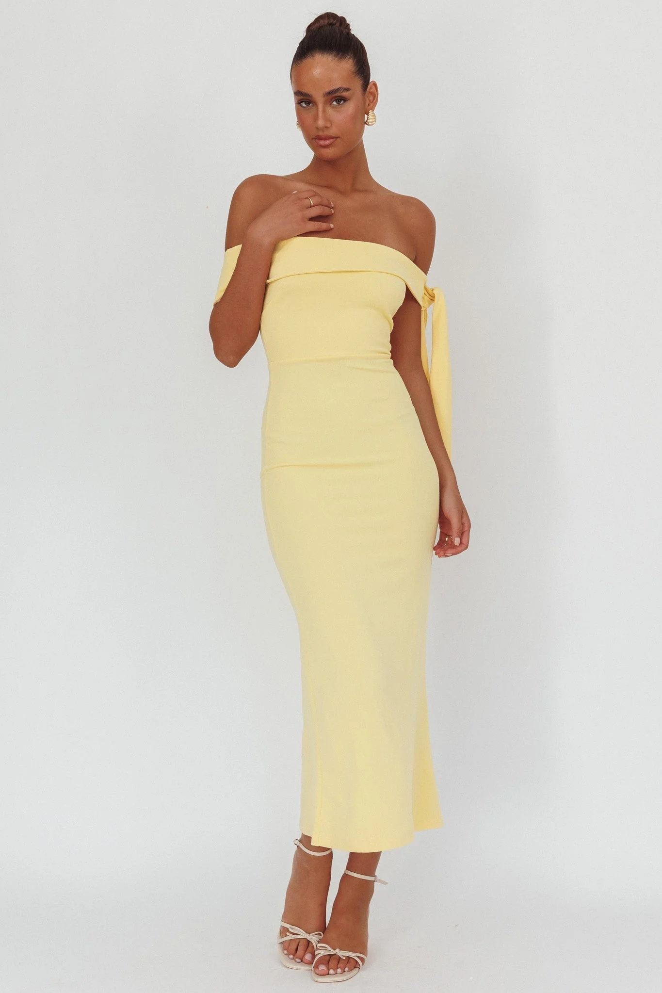 Aurora Sky Off-Shoulder Tie Maxi Dress Lemon