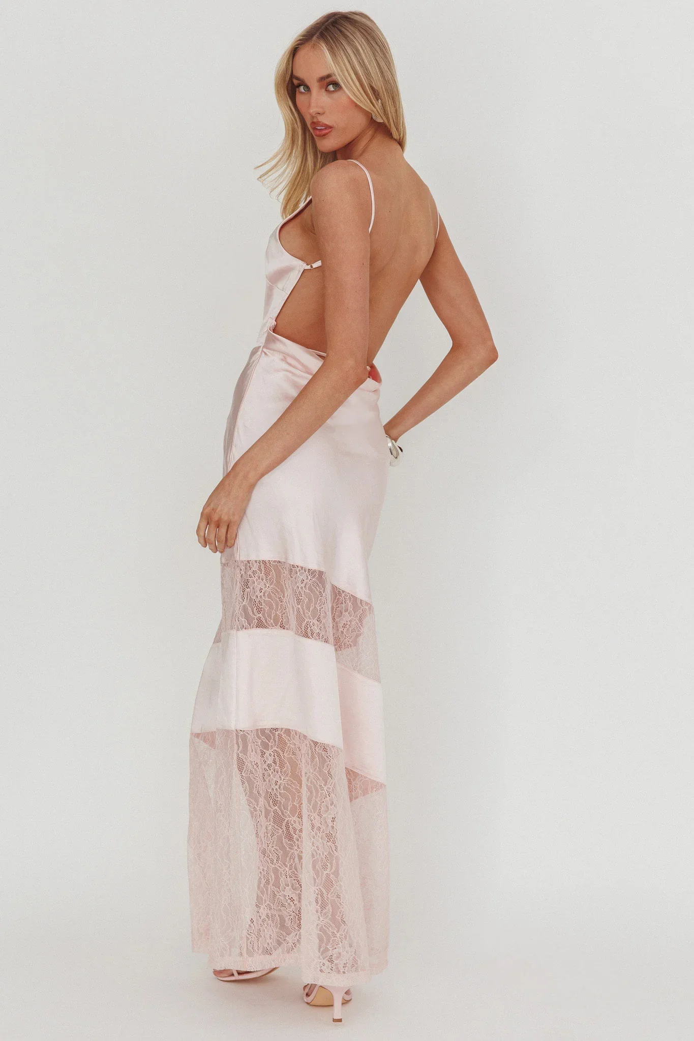 Helsi Low Back Lace Insert Maxi Dress Pink