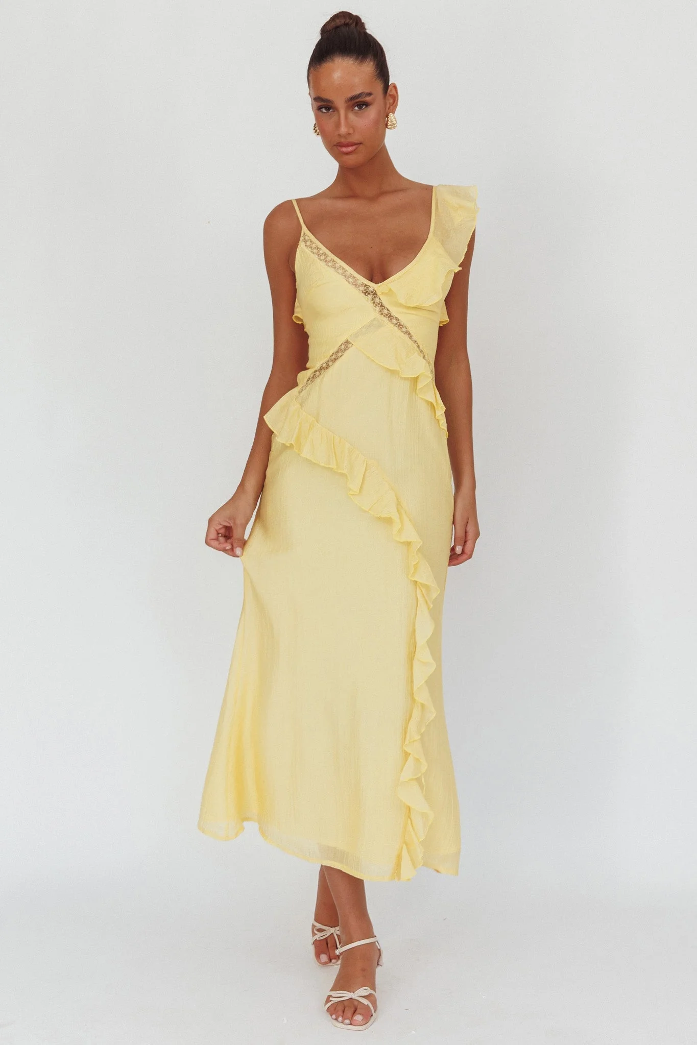 La Estrella Ruffle And Lace Trim Maxi Dress Butter