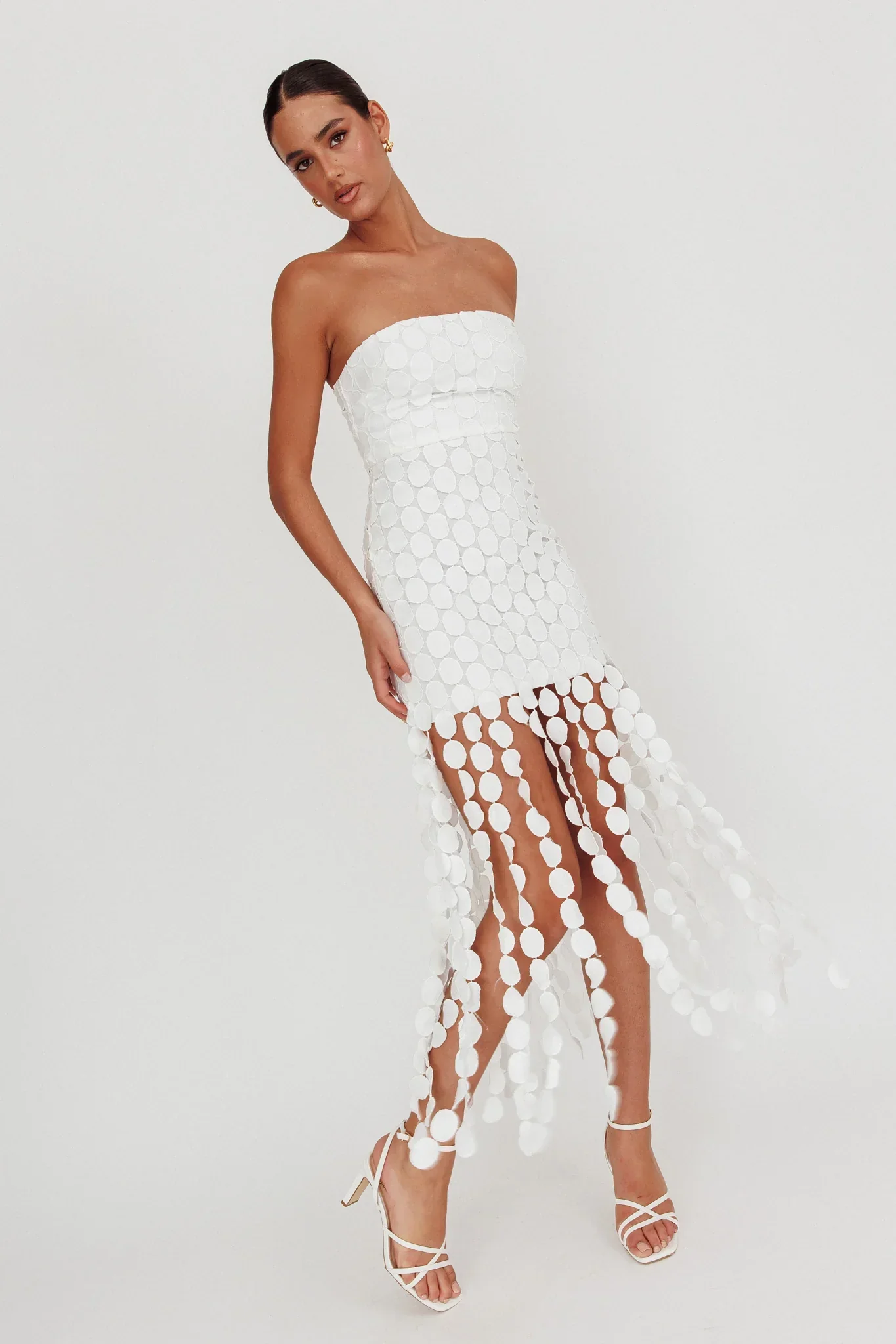 Elio Circle Trim Strapless Mini Dress White