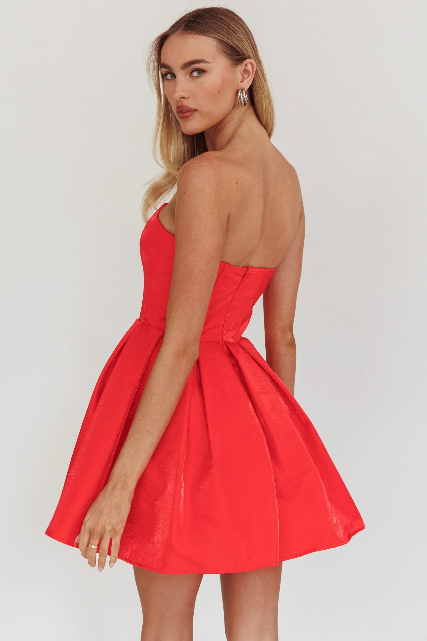 Loveless Strapless Flared Mini Dress Red