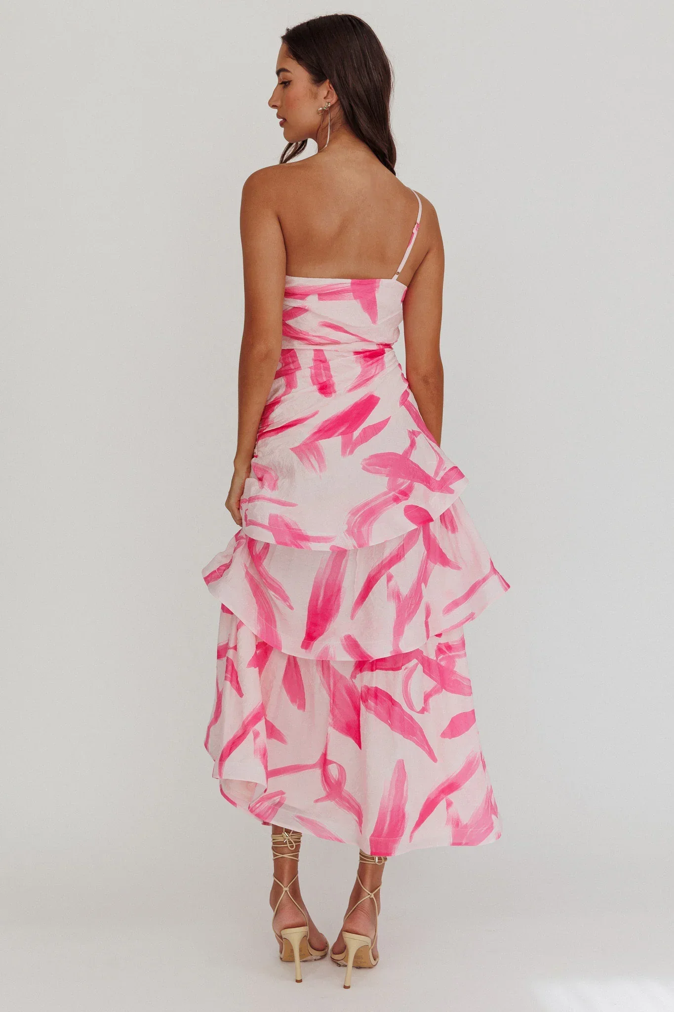 Kenny One Shoulder Tiered Maxi Dress Print Pink