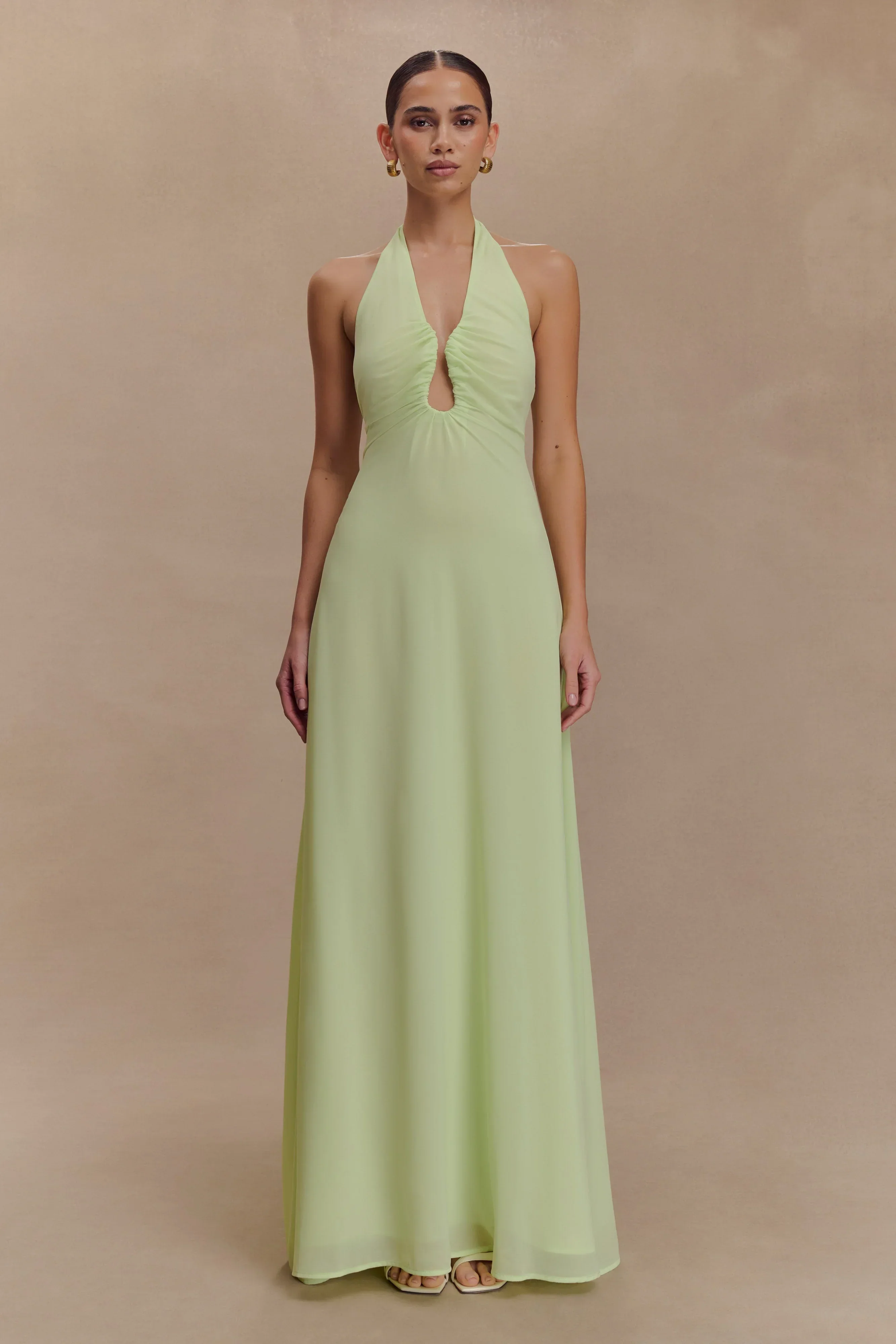 Malakhai Chiffon Halter Maxi Dress - Pastel Green
