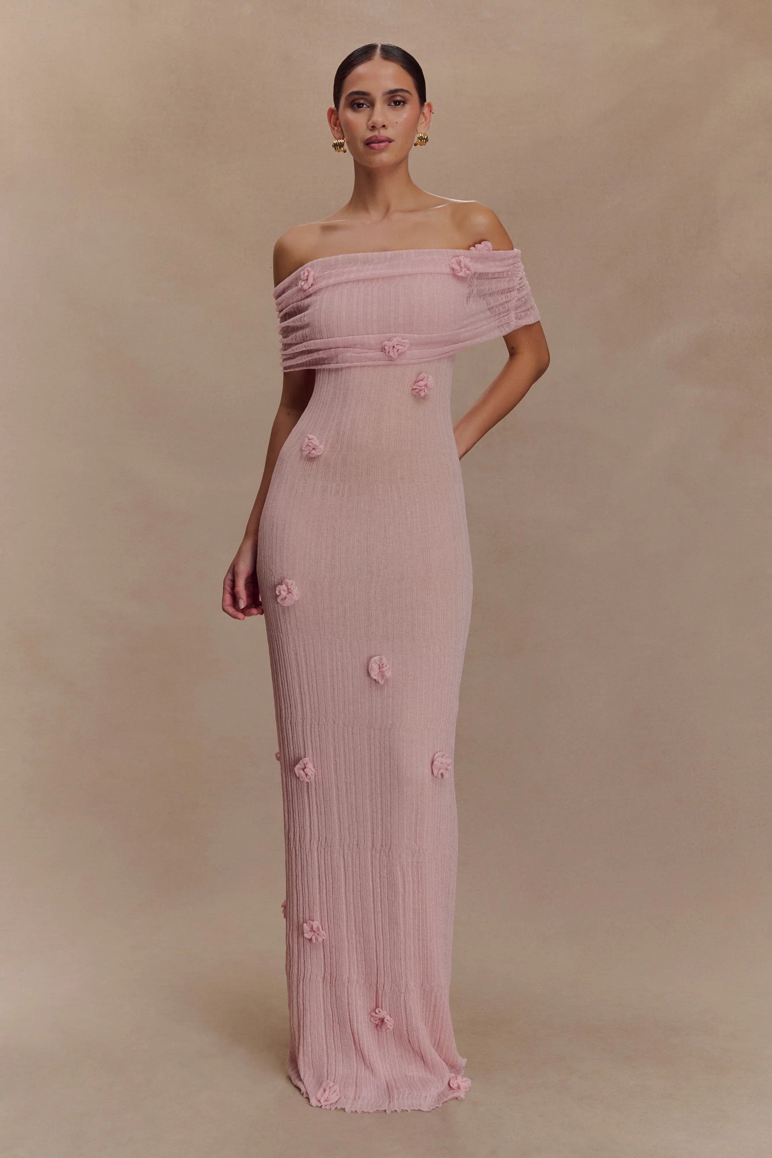 Brynn Orchid Knit Maxi Dress - Pastel Pink