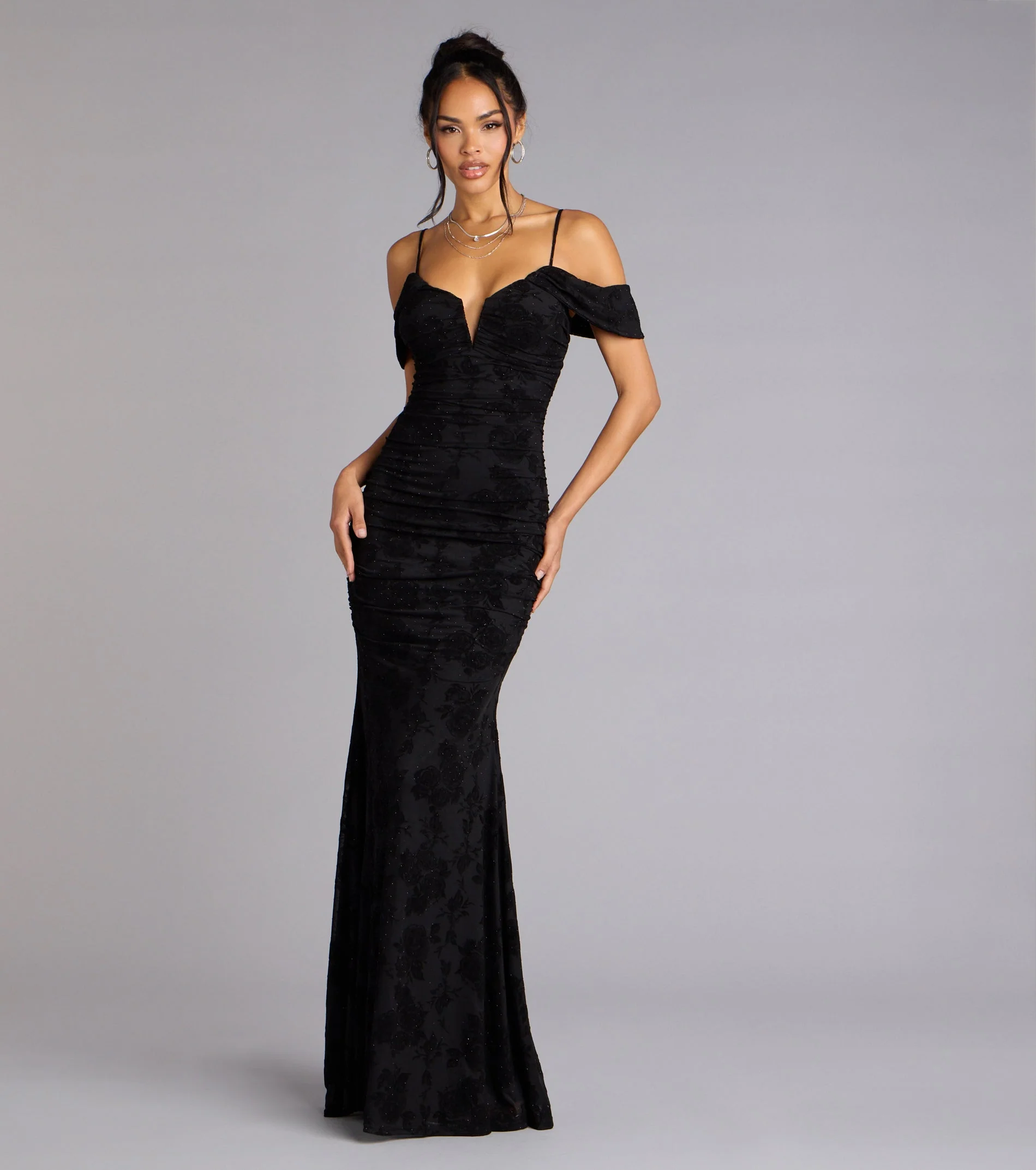 Evelina Mesh Velvet Mermaid Formal Dress