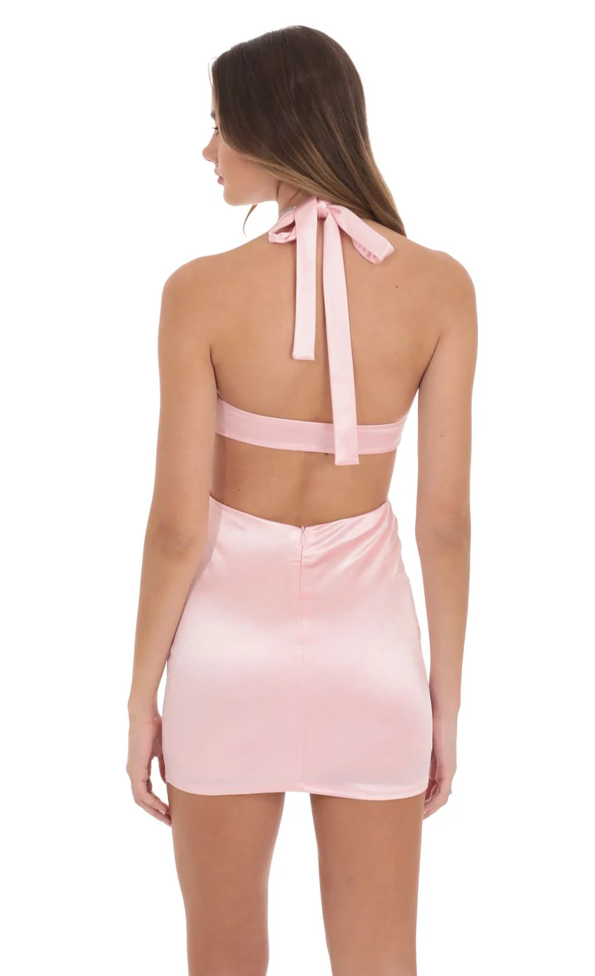 Cutout Satin Bodycon Dress in Pink