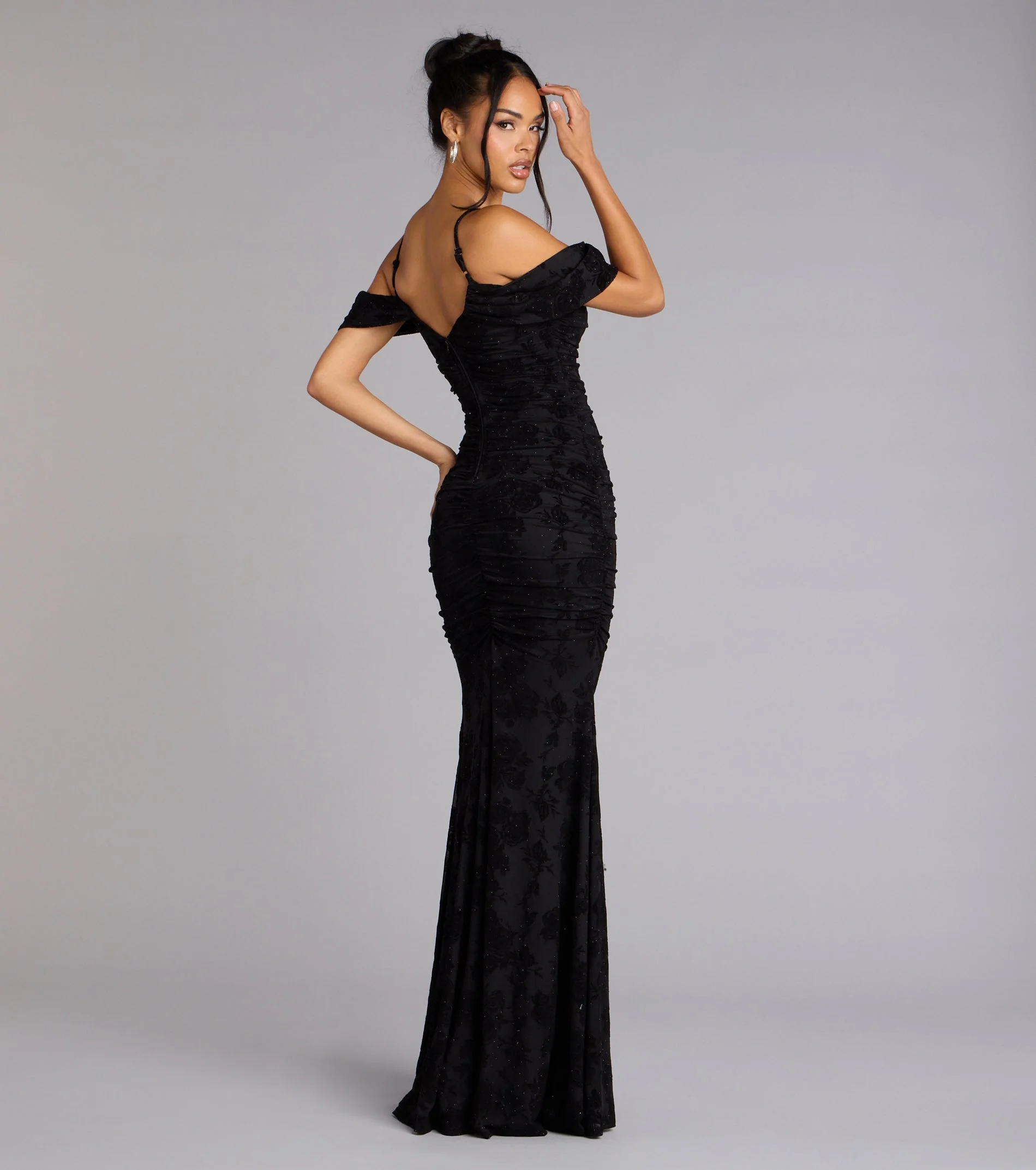 Evelina Mesh Velvet Mermaid Formal Dress