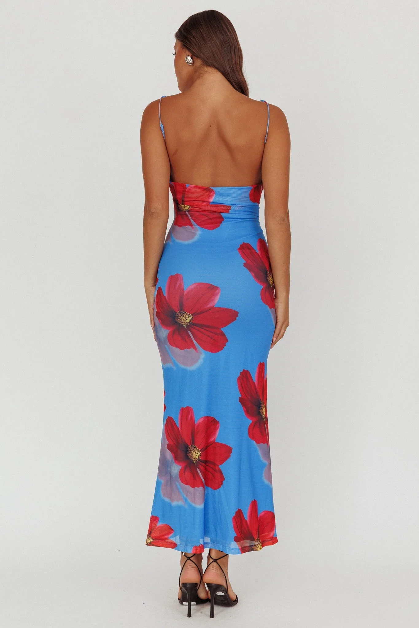 Helsi Low Back Maxi Dress Floral Blue