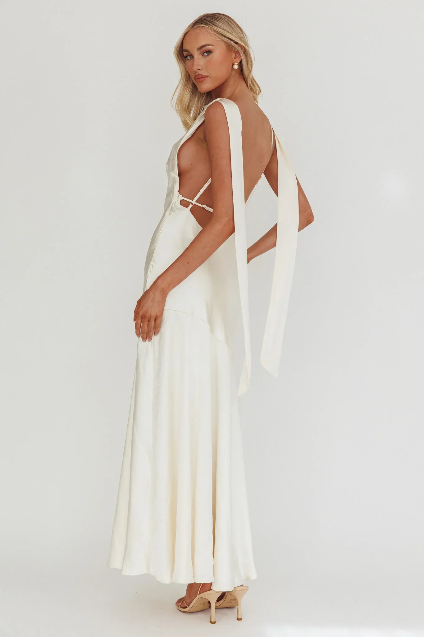 Second Glances Cowl Neck Backless Maxi Dress Cream