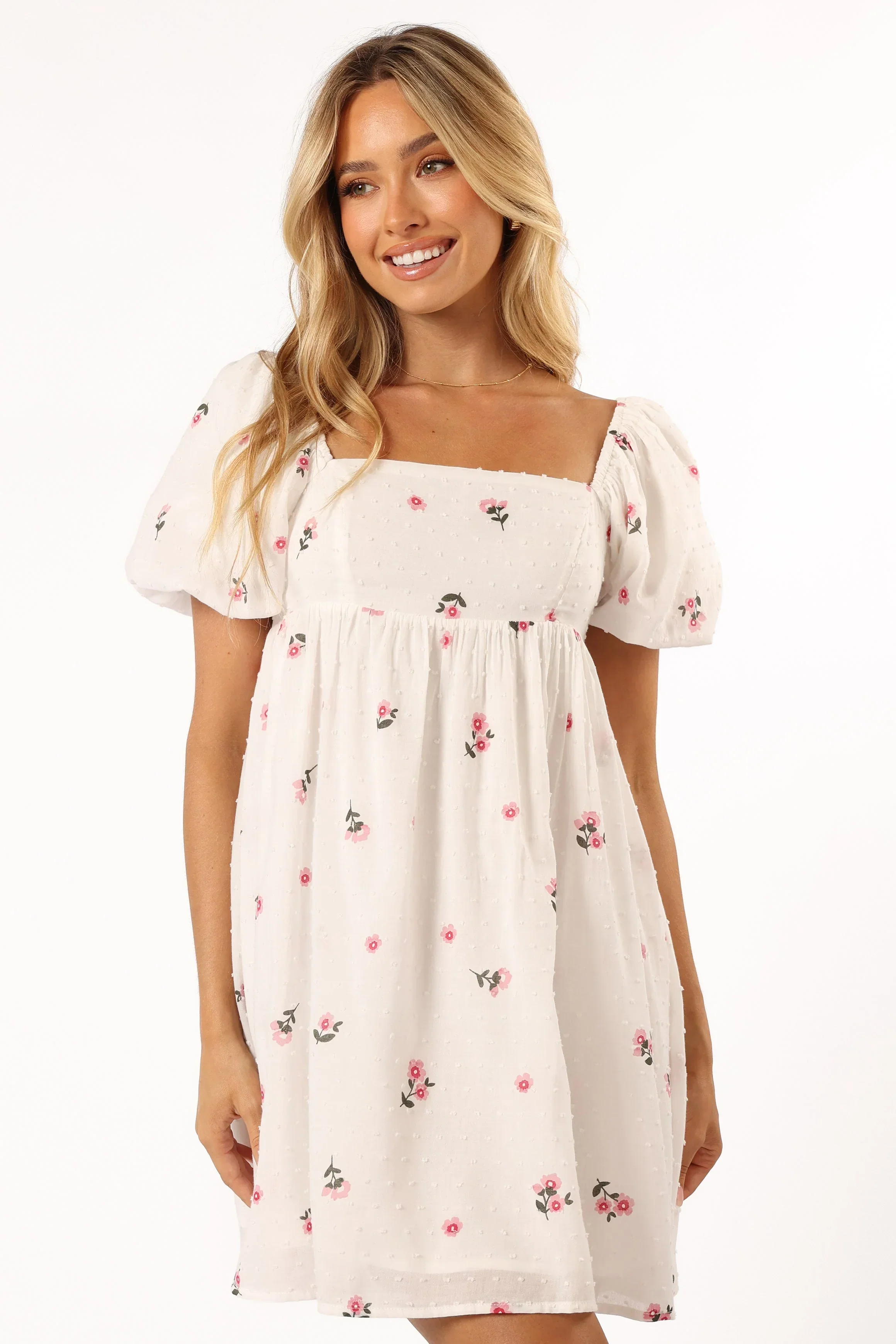 Tegan Mini Dress - White Pink Floral