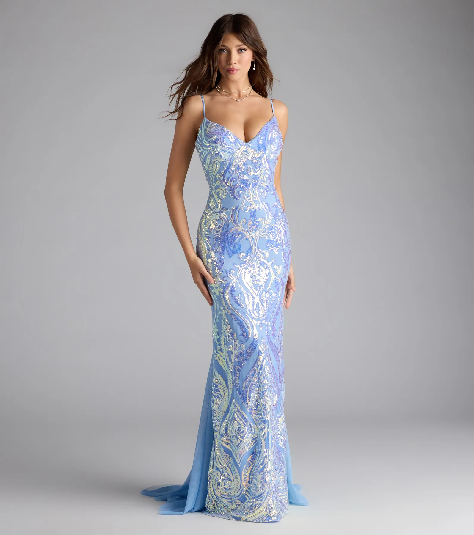 Ilse Sequin Mesh Lace-Up Mermaid Dress