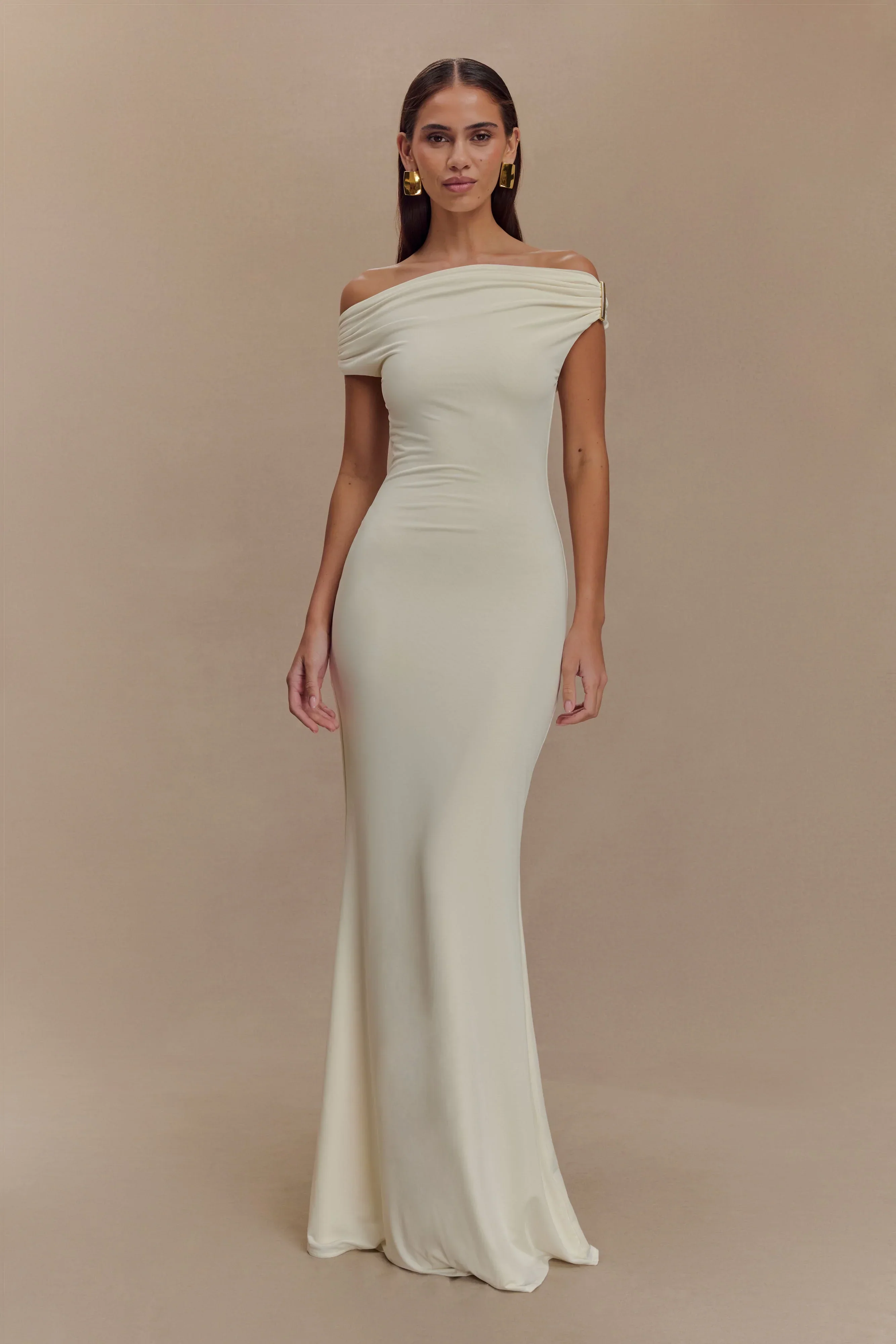 Kinsley Slinky Maxi Dress With Hardware - Ivory