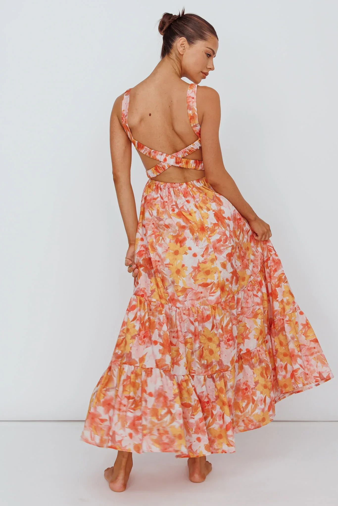 Lisseth Foldover Neckline Midi Dress Floral Red