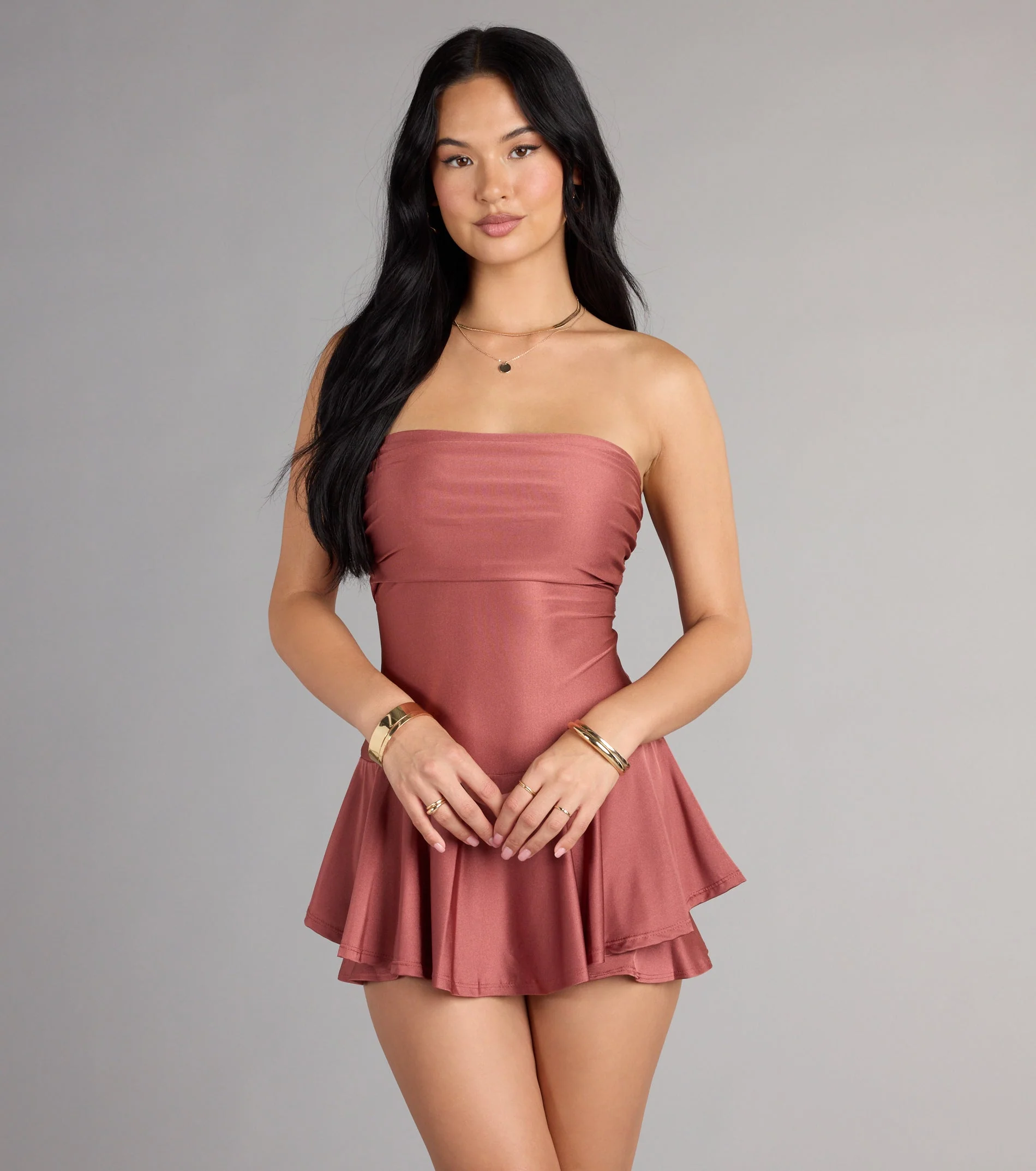 Frill Seeker Strapless Knit Romper