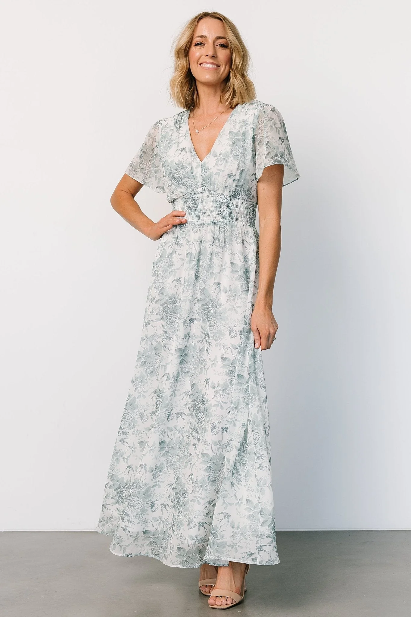 Birdie Maxi Dress | White + Sage Floral