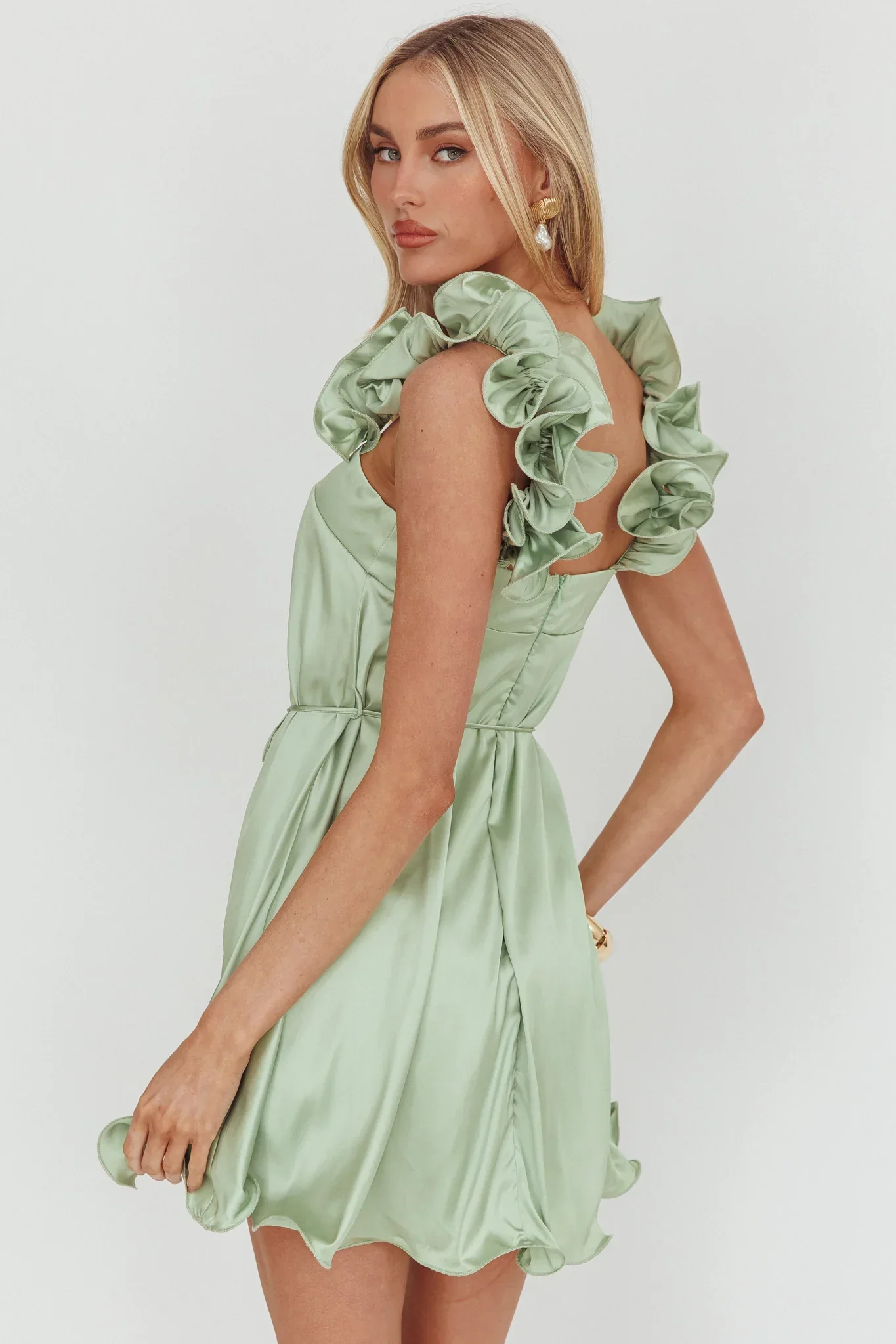 Glow Lettuce Edge Strap Mini Dress Pistachio