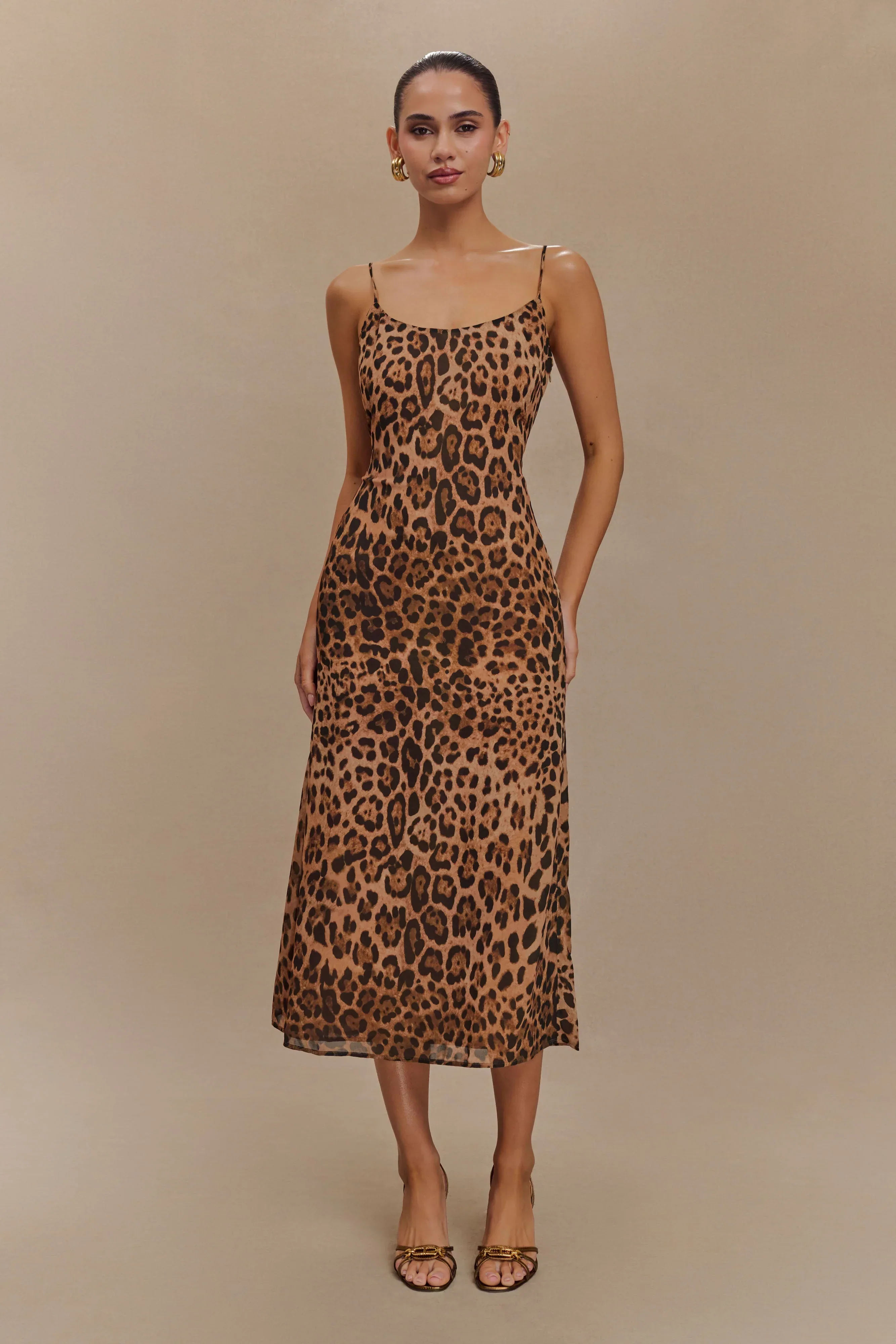 Leanne Chiffon Midi Dress - Leopard Print