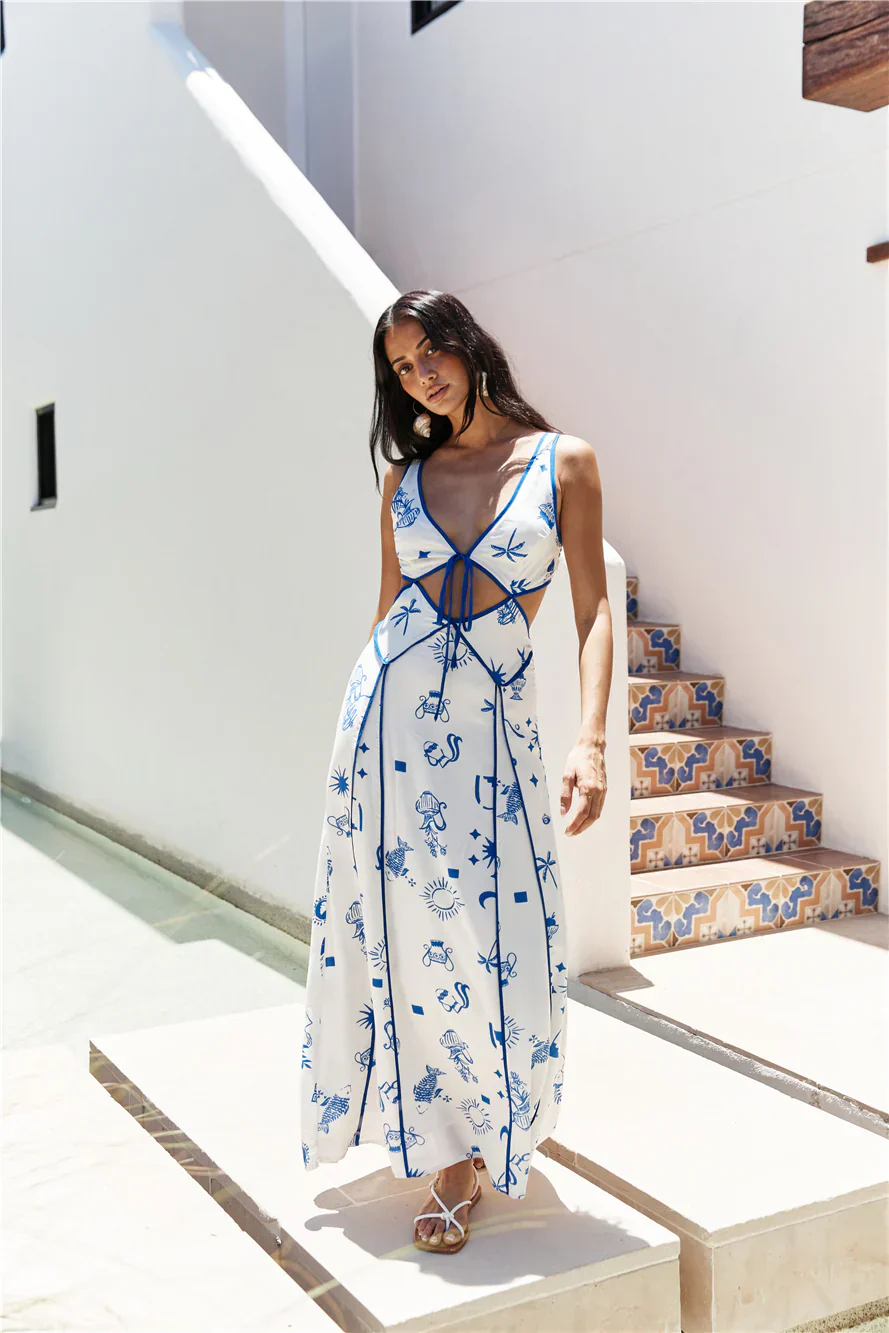 Seaside Charm Cutout Maxi Dress Blue