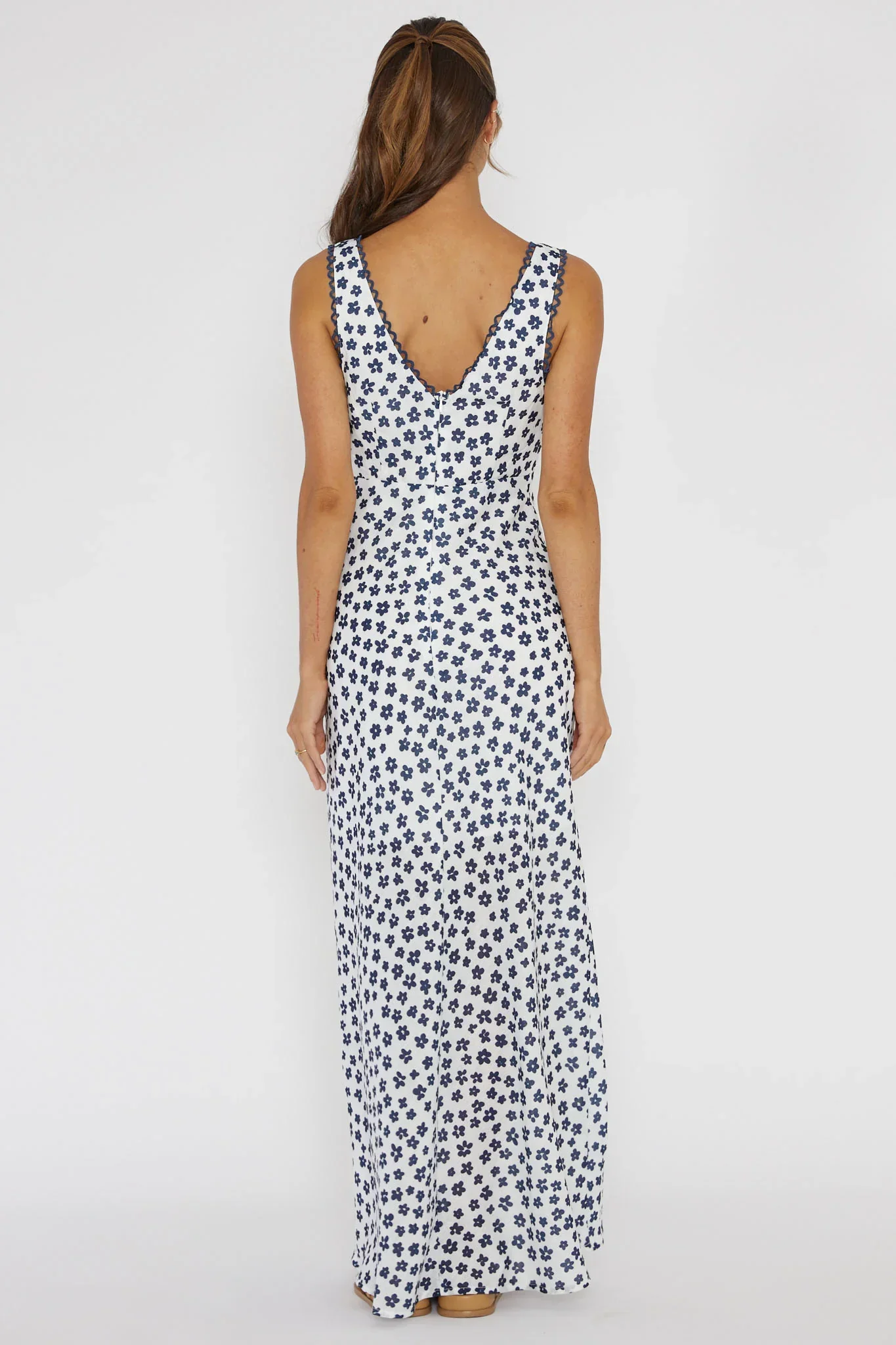 Miss Divine V-Neck Maxi Dress Flower Blue