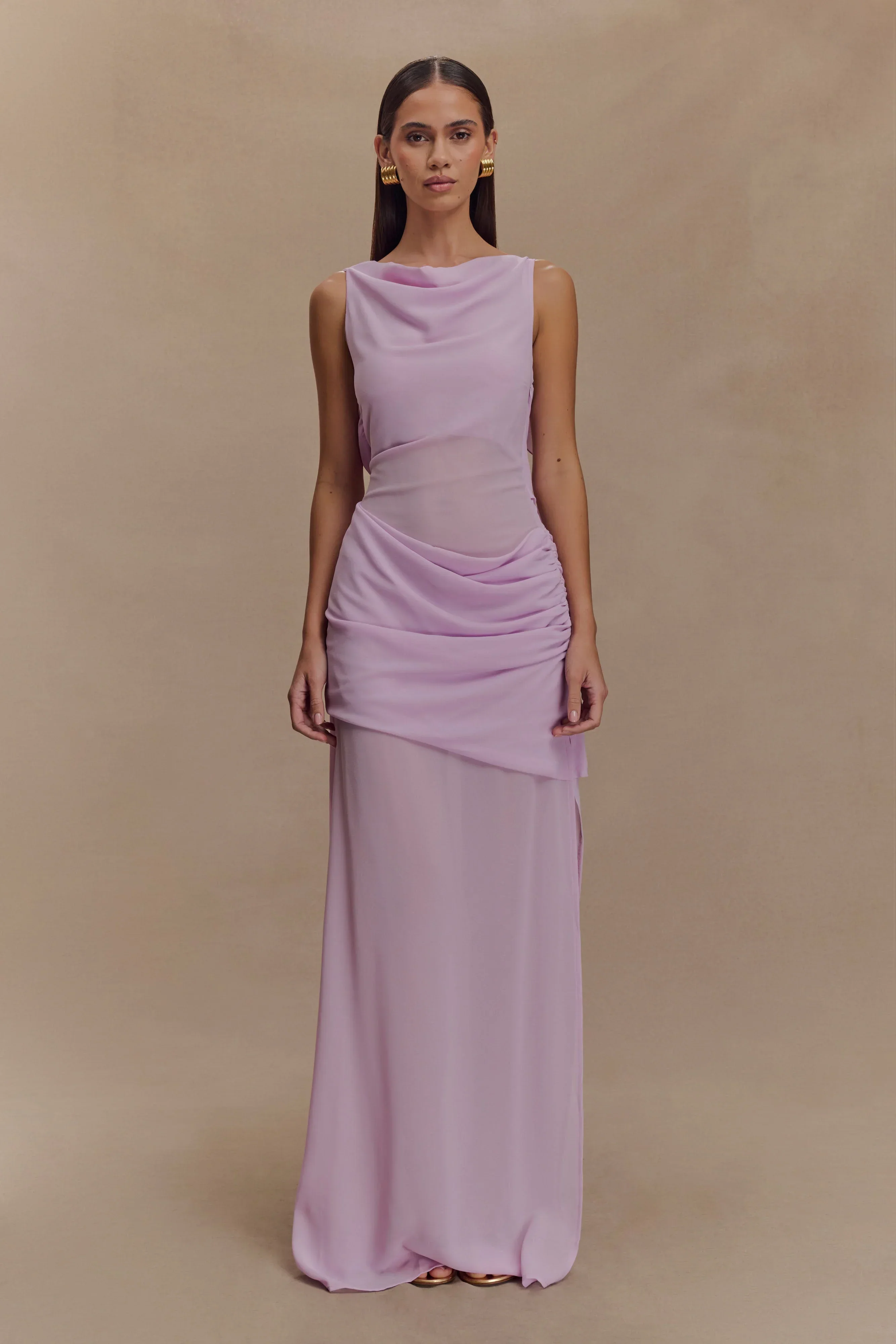 Daria Draped Chiffon Maxi Dress - Light Lilac