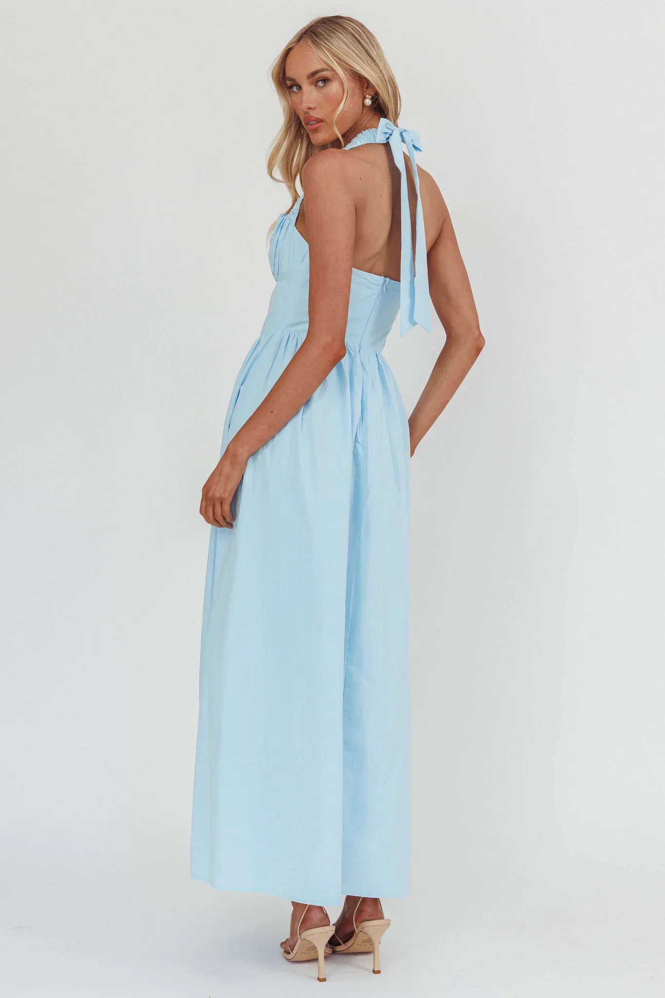Irisa Elasticated Halter Maxi Dress Ice Blue